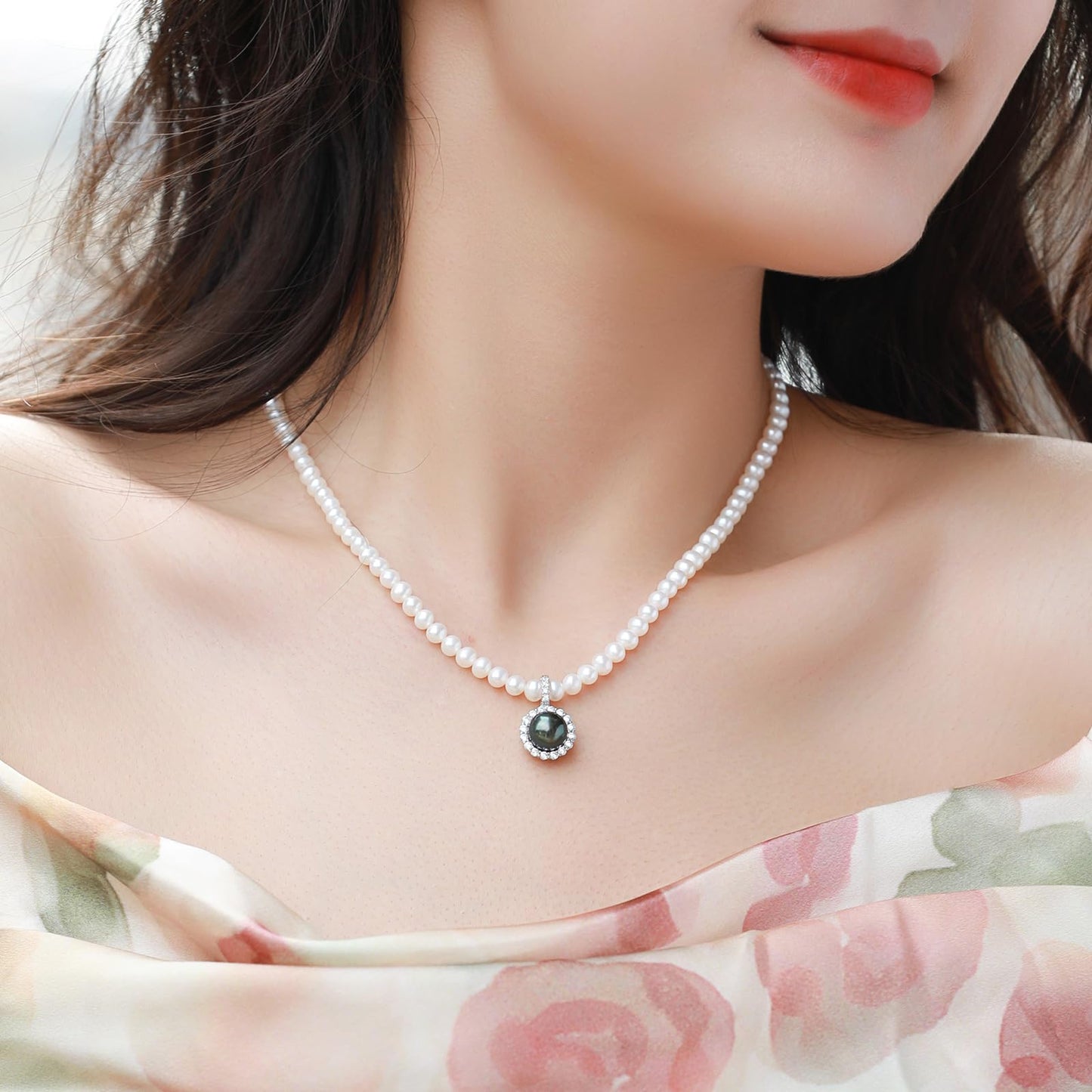 Orapearl Tahitian Black Pearl Necklace Pendant 8-9mm Genuine AAAA Quality Handpicked Nature Black Pearls Gift for Wife Mom Girlfriend Her Wedding Birthday Anniversary 925 Sterling Silver chain