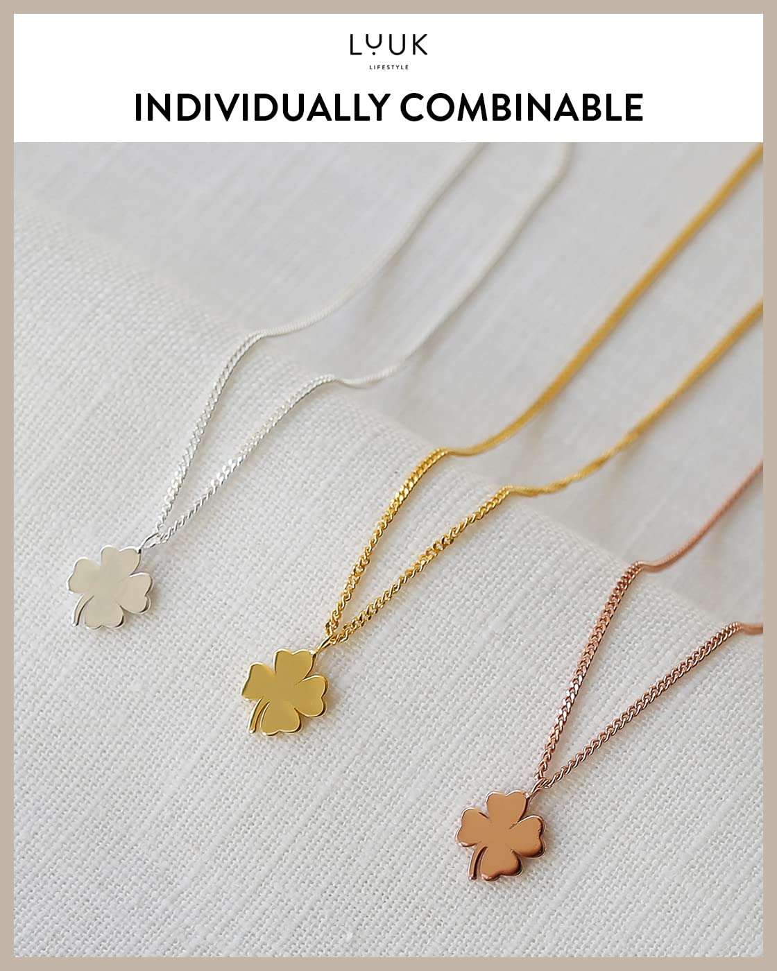LUUK LIFESTYLE Necklace in 925 sterling silver with clover | shamrock pendant and HAPPINESS gift card, lucky charm for travel and exams, fashion accessories for women, friend and fiancée, silver