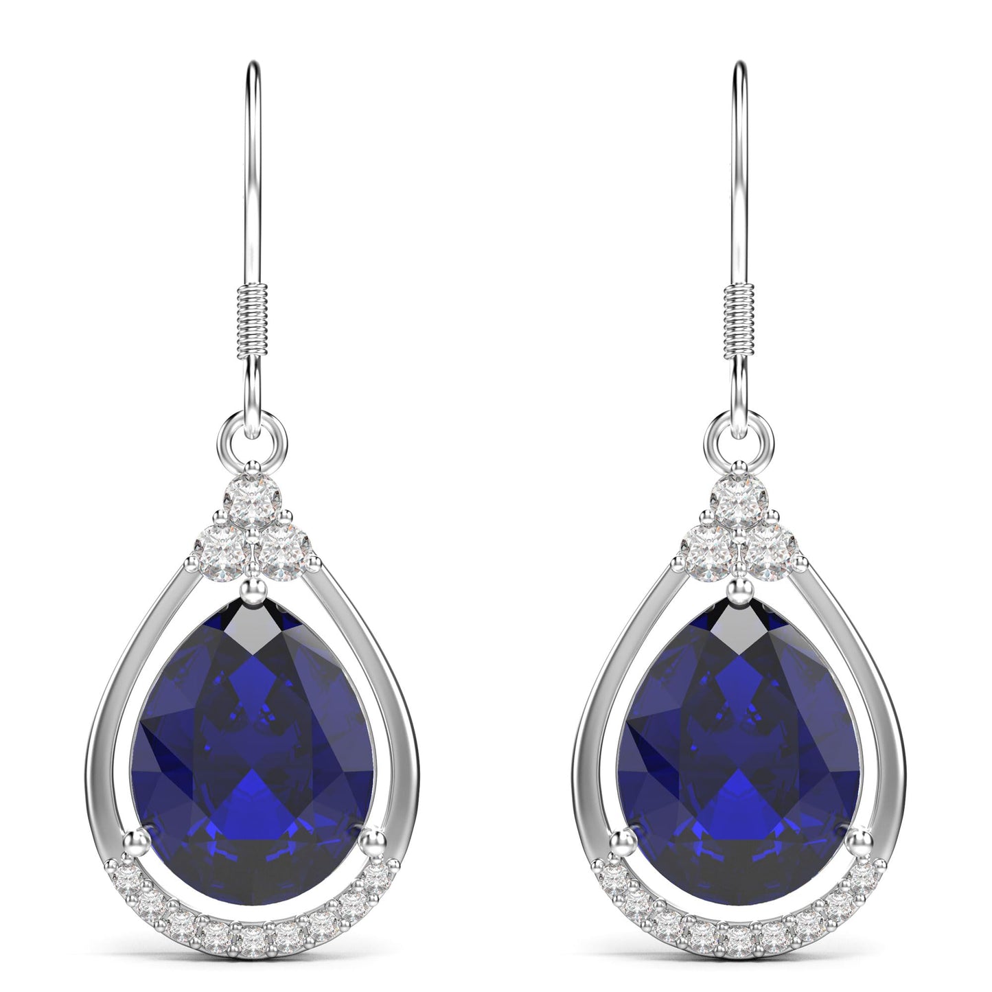 18K White Gold Plated Sterling Silver Teardrop Cubic Zirconia Drop Dangle Earrings for Women Pear Cut CZ Diamond Dangle Earrings Hypoallergenic Jewelry (Blue)