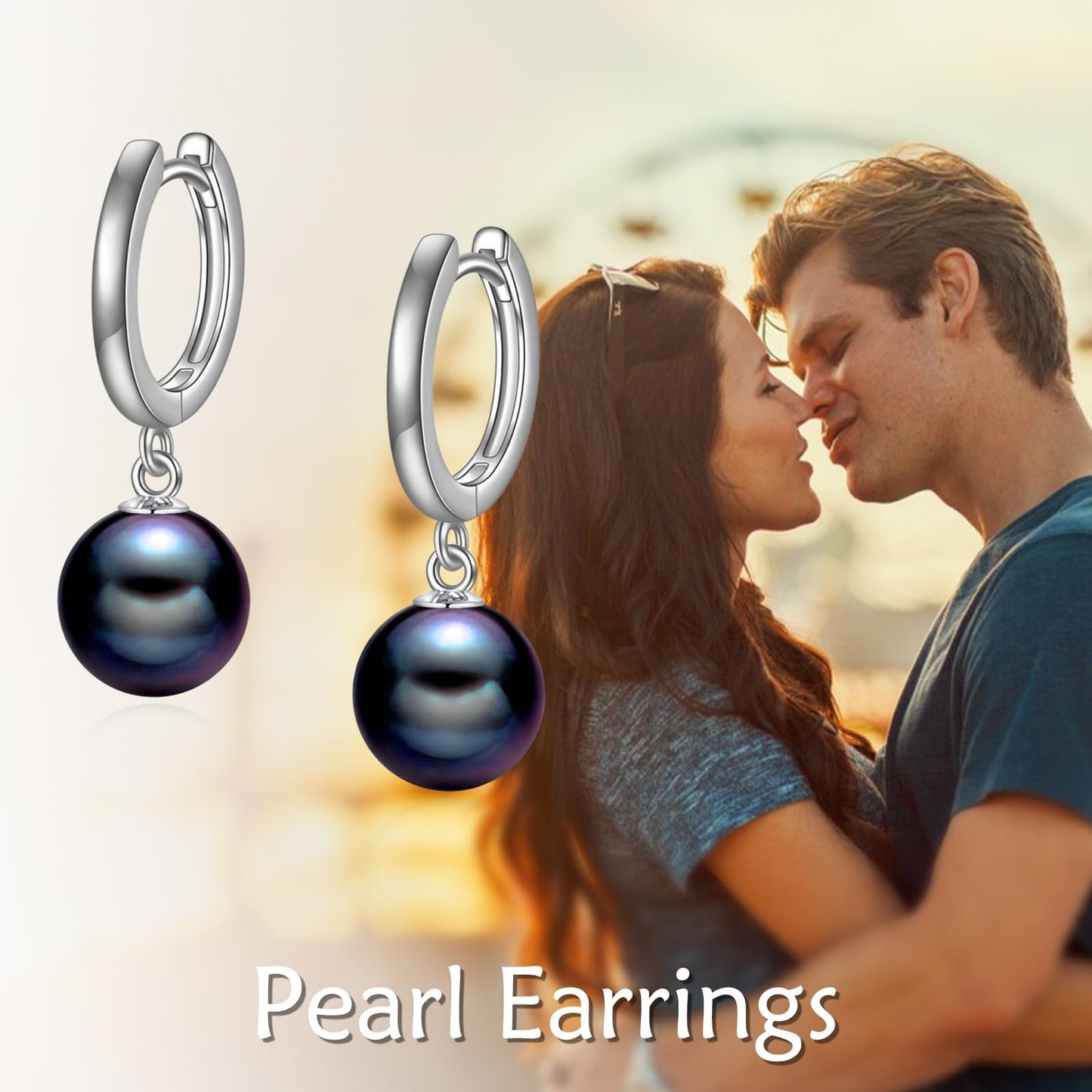 925 Sterling Silver Black Pearl Hoop Earrings Dangle Drop Jewelry Gifts for Women (Black Pearl)