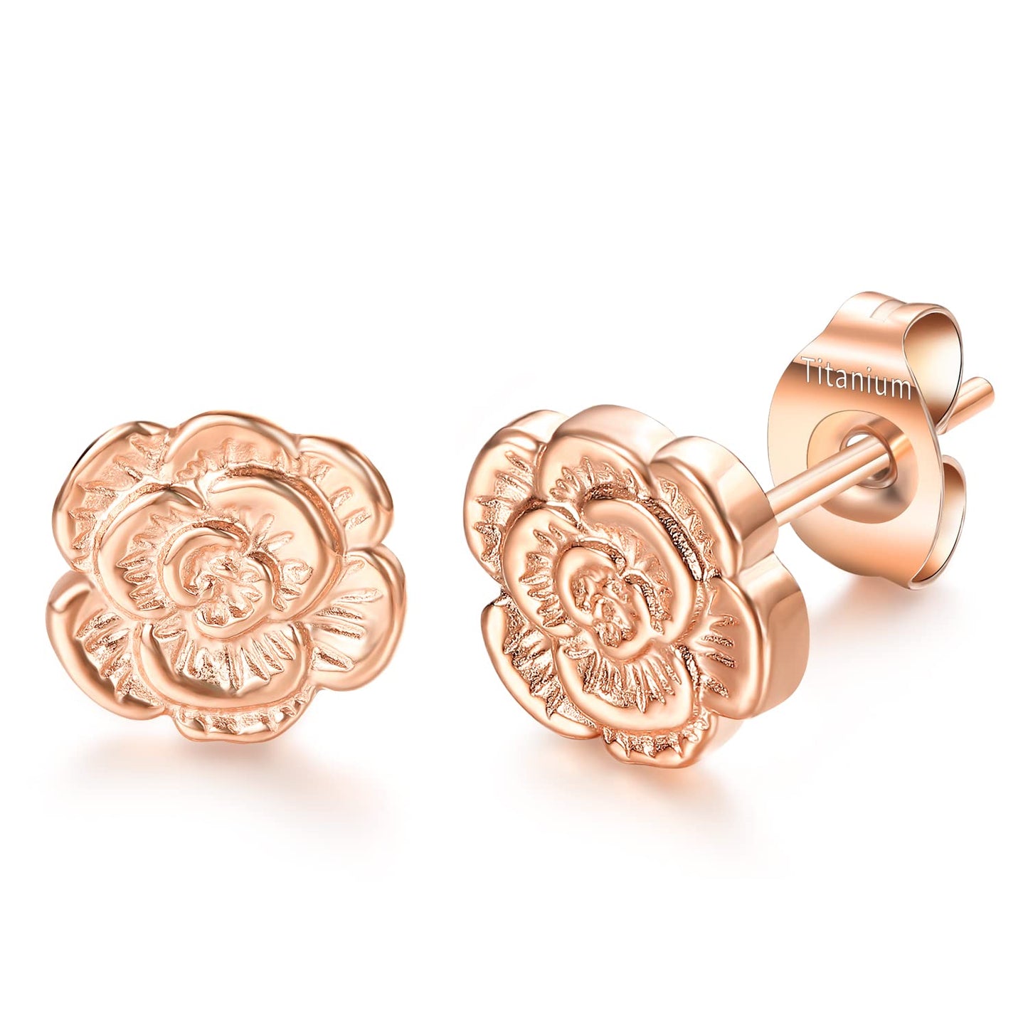 VOJO Implant Grade G23 Titanium Stud Earrings for Sensitive Ears Post Pierced Cartilage Lobe Earring Stud for Women (Rose Gold ROSE)