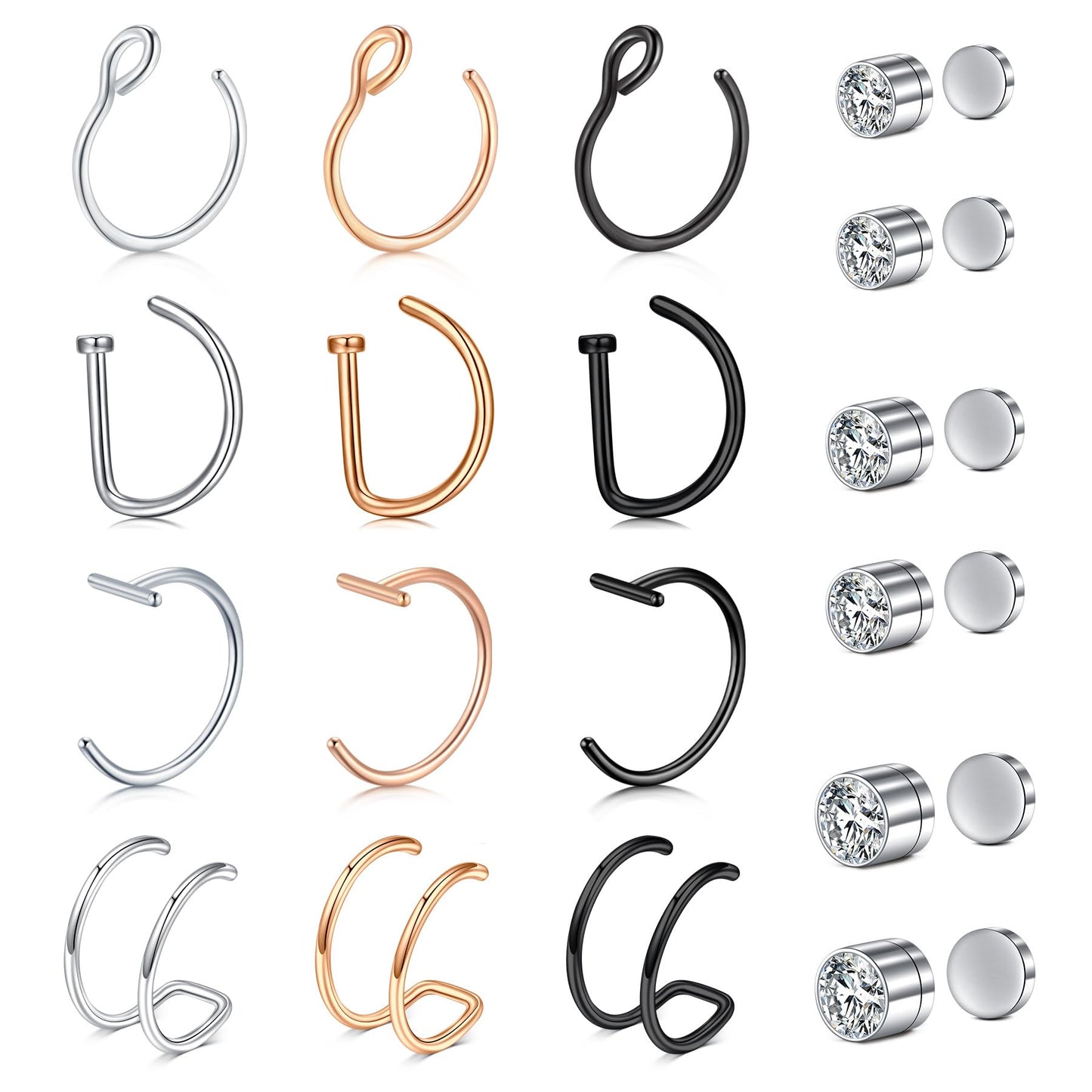 JFORYOU FORYOU Fake Nose Ring Fake Nose Piercing Fake Nose Rings Hoop for Women Faux Nose Piercing Clip on Non Pierced Faux Body Piercing Jewelry for Women Men