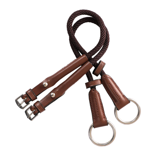 Exion Rope Cheek Pieces for Horse Bridle – 13mm Leather & Rope Replacement Bit Straps – Vegetable Tanned with Stainless Steel Buckles – English Tack for Jumping & Polo – 1 Pair