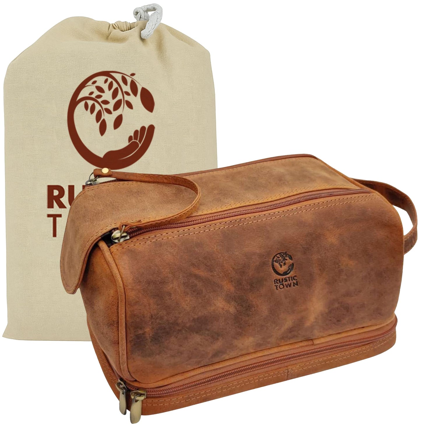Leather Toiletry Bag for Men - Travel Shaving Dopp Kit - Bathroom Shower Toiletries Organizer - Cosmetic Makeup Bag for Women