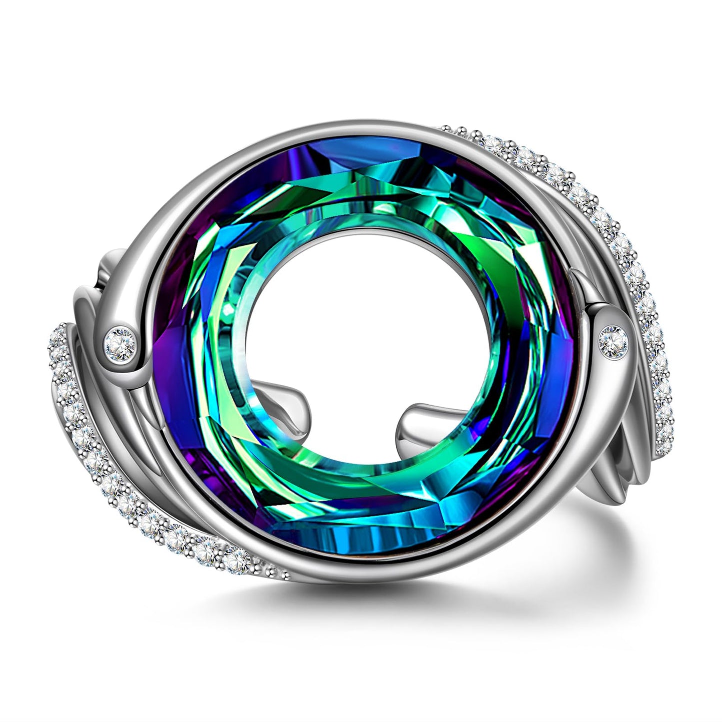 Kate Lynn Rise From the Ashes Adjustable Phoenix Rings, Statement Cocktail Ring Made with Crystals from Austria, Packaged with Jewelry Box, Birthday Gift Christmas Gift for Women, Symbol of Luck and Renewal (Bermuda Blue)