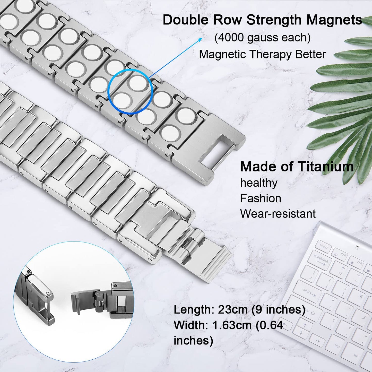 JEROOT Magnetic Bracelets for Men, Pure Titanium Bracelet (4000Gauss Per Magnet), Men's Bracelet Lymphatic Jewelry Gifts (Sliver)