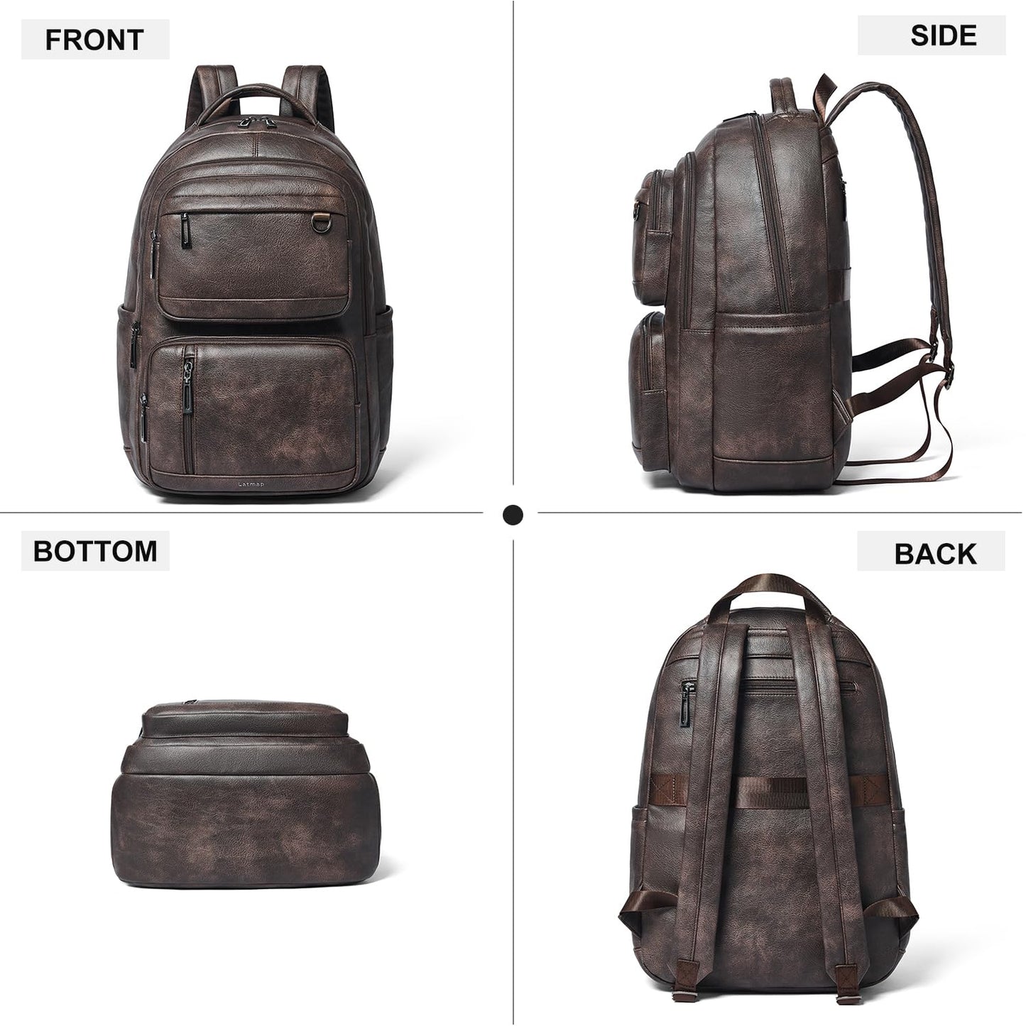 LATMAP Vegan Leather Backpack 17In Laptop Backpack for Women Travel Coffee