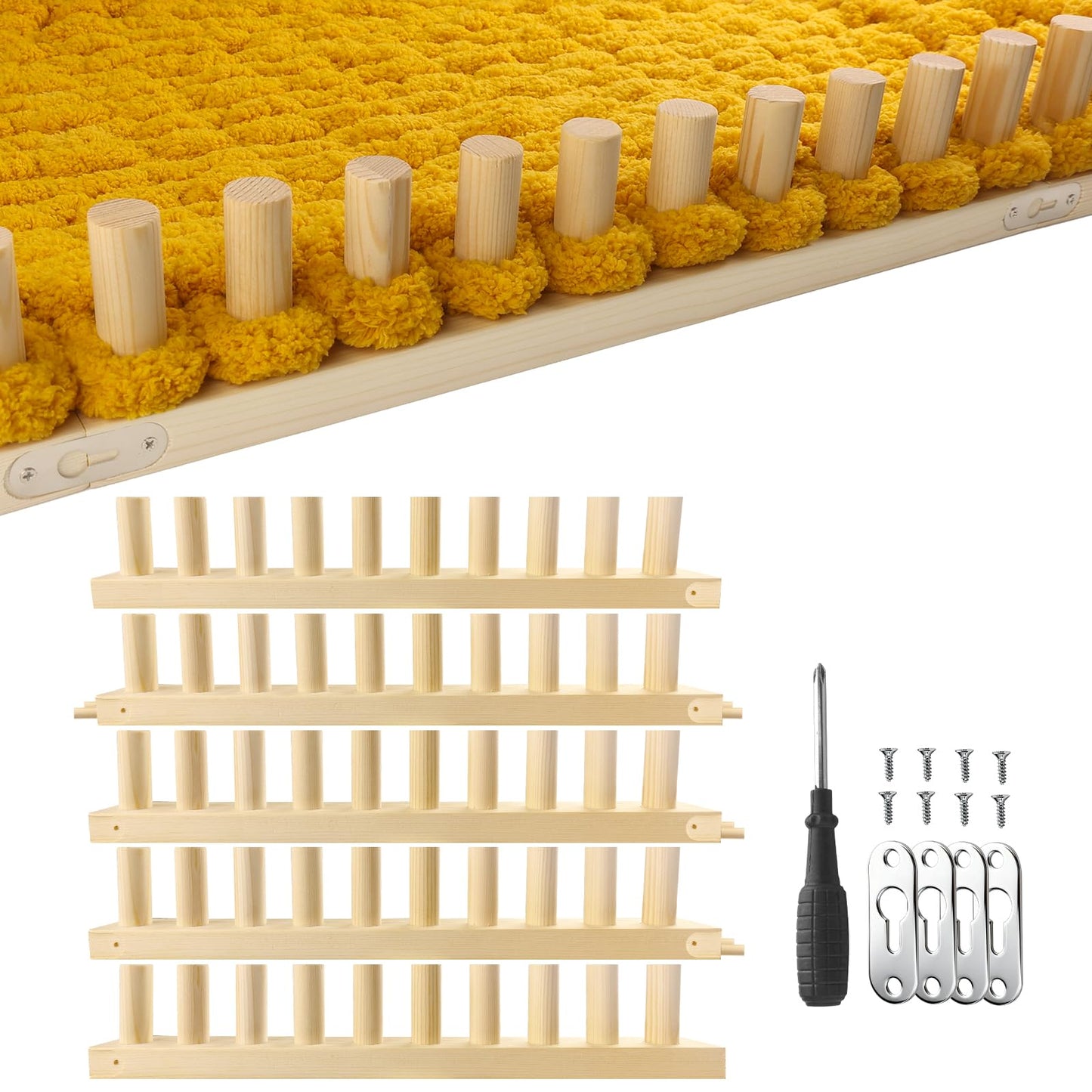 Chunky Blanket Loom Knitting Looms and Boards, Adjustable Size Wooden Loom for Blanket, No Needles Required Hand Knitting Kit for DIY Yarn Craft, Home Decor, Stress Relief, Beginner Friendly (76 In)
