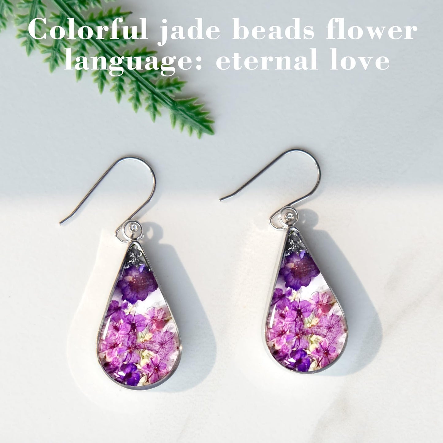 925 Sterling Silver Pressed Flower Teardrop Earrings,Hypoallergenic Women's Jewelry Gift for Mom,Handmade natural dried flower teardrop earrings Jewelry Gift (Star Flower Purple)