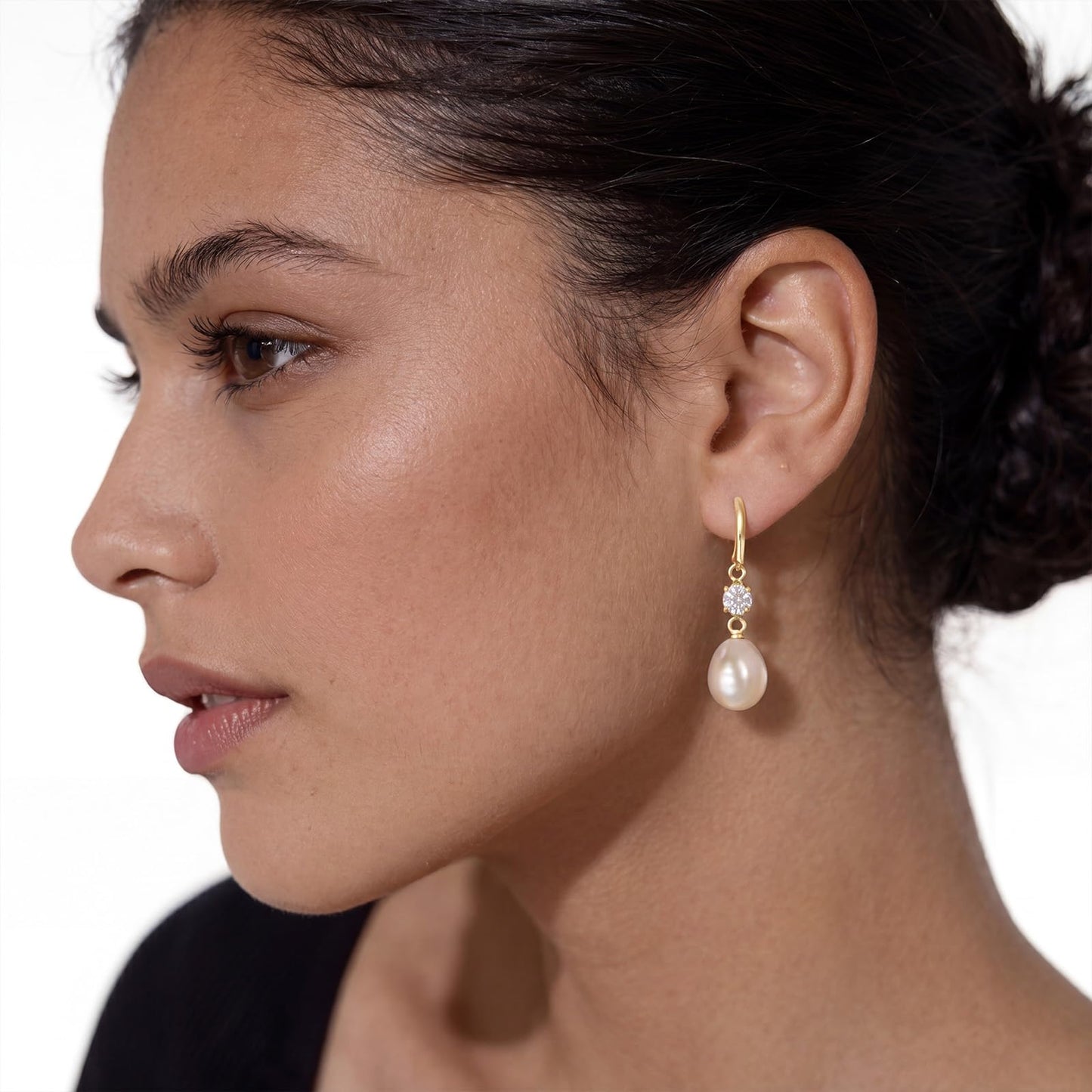 Pearl Drop Earrings for Women, Gold Plated & 925 Sterling Silver, Pink & White Dangle Earrings, Dainty Cute Elegant Bridal Wedding Gift for Her | Christmas Gift for Women (Gold Ear Hook Pink Pearl)