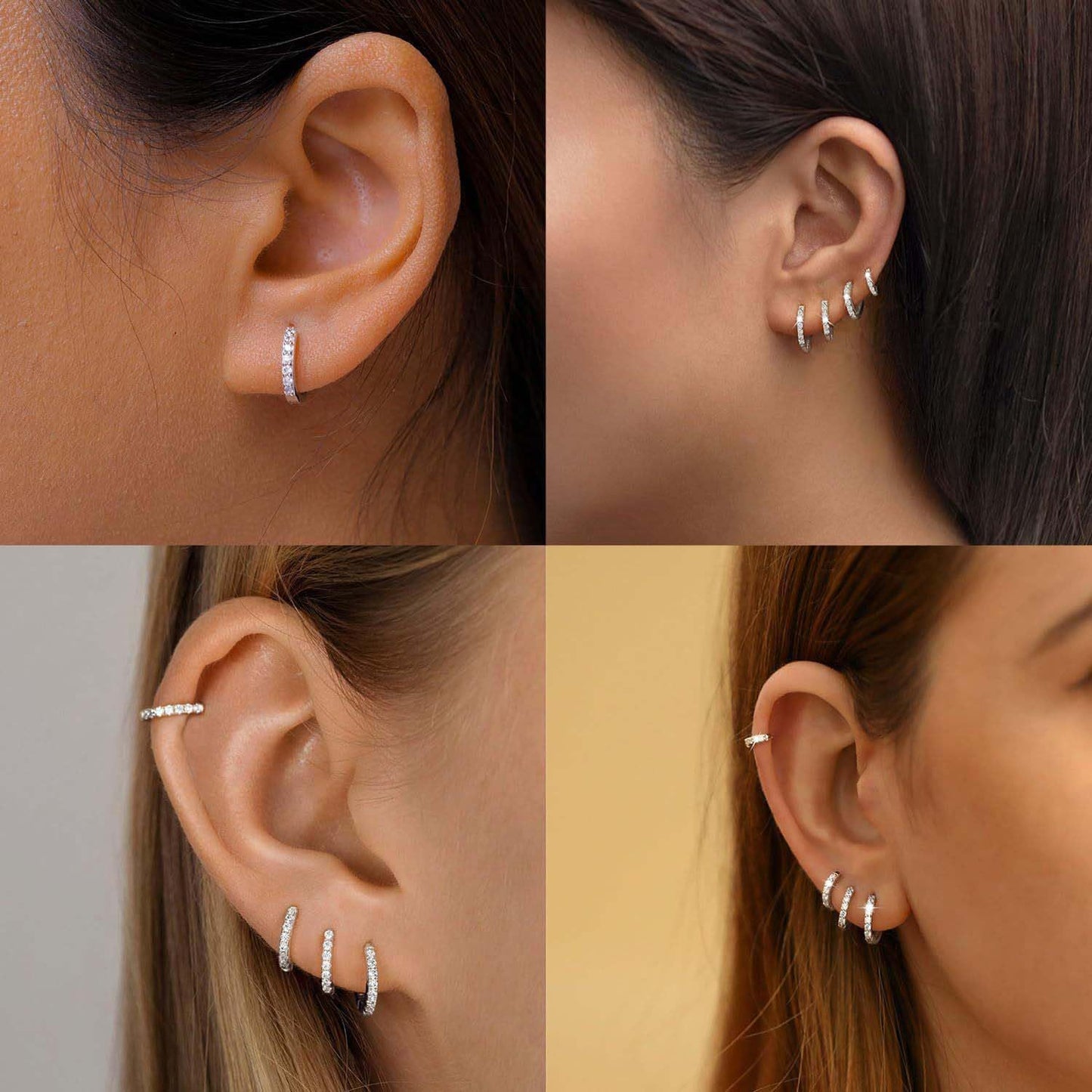 3Pairs Sterling Silver Hoop Earrings Set for Women Trendy Chunky Huggie Dainty Earring Jewelry for Women Teens (Silver - Diamond 3 Pairs)