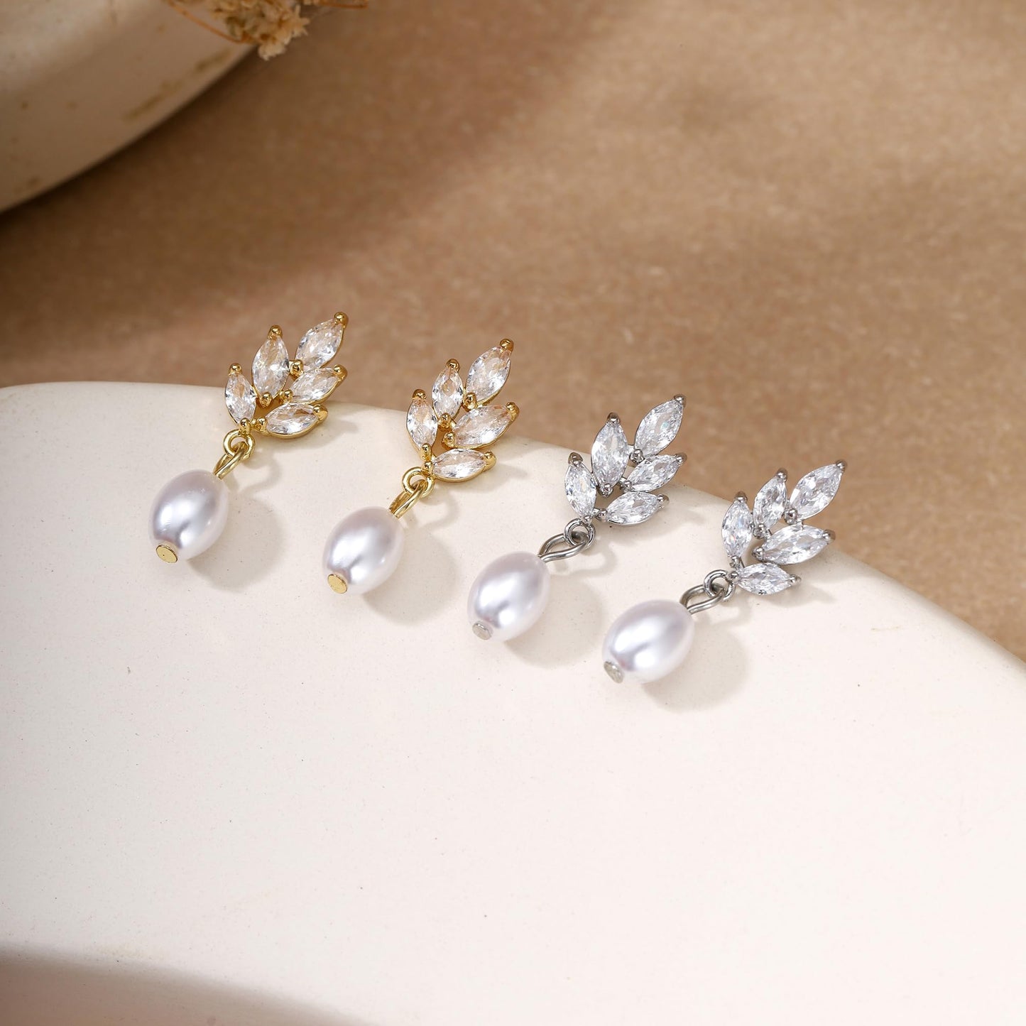 Solistra Pearl Earrings for Women Dainty Diamond Pearl Drop Dangle Earrings 14k Gold Plated for Weddings Gifts Bridesmaid Gifts
