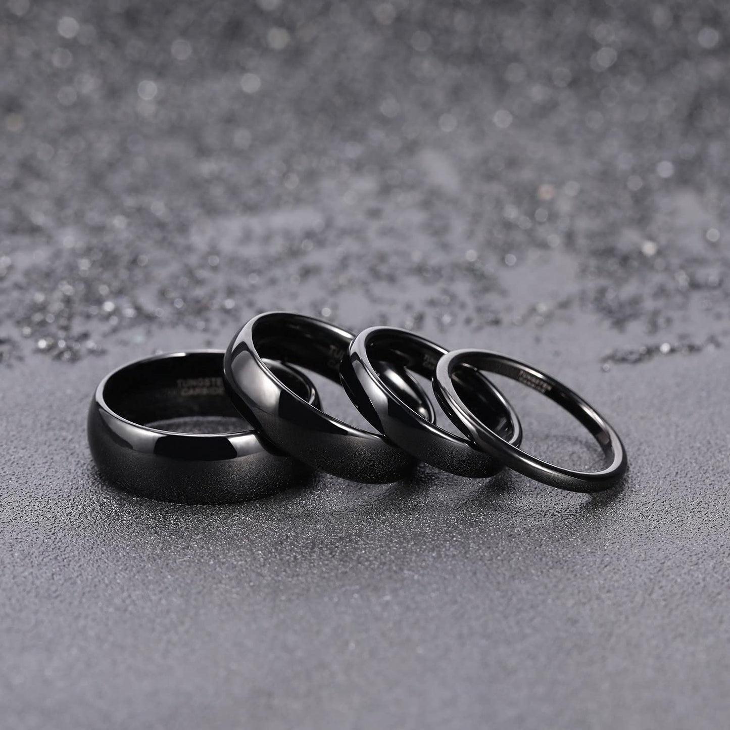 TRUMIUM 4mm Mens Womens Wedding Band Tungsten Carbide Black Rings High Polished Beveled Edges Comfort Fit Size 10
