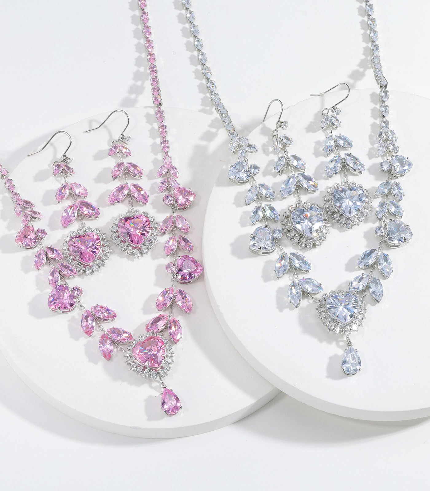 AOROCO Wedding Jewelry Sets for Brides | Sterling Silver Heart Dangle Earrings and Necklace Set with Cubic Zirconia | Wedding Jewelry Sets for Bride and Bridesmaid | Bridal Party Jewelry Accessories
