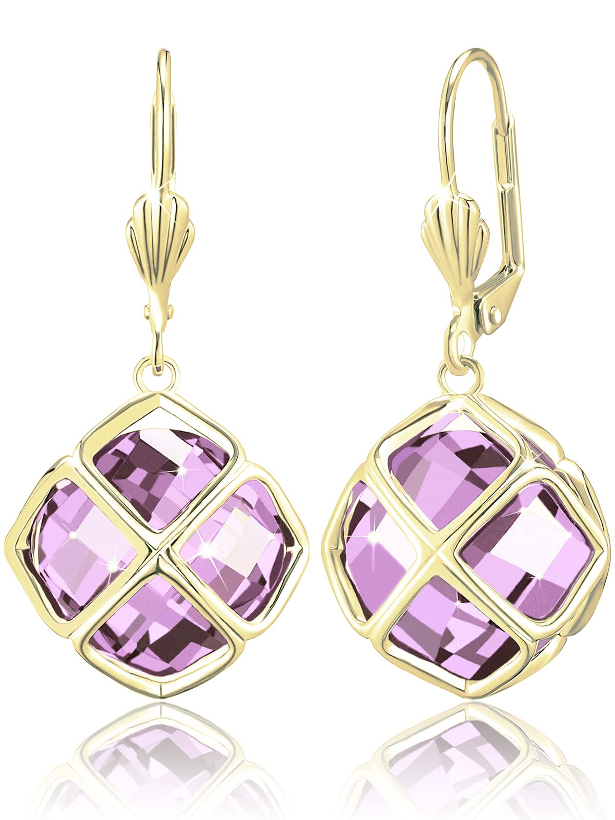 Big Light Purple Crystal Dangle Earrings for Women (Jun-Lavender-14K Gold)
