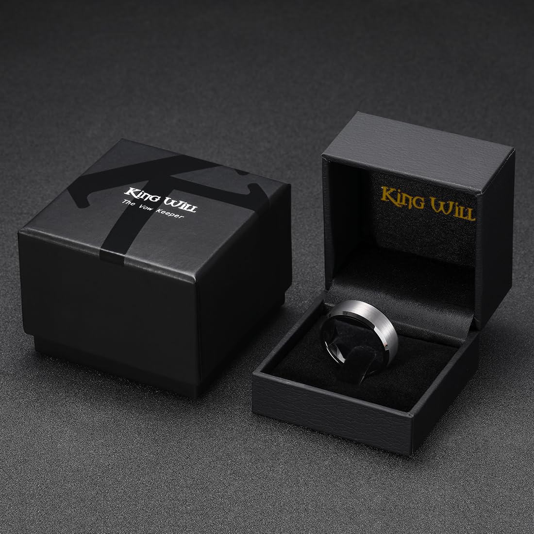 King Will Gunmetal Gray 8mm Basic Wedding Ring For Men with Brushed Matte Surface Beveled Polished Edge Comfort Fit Size 14