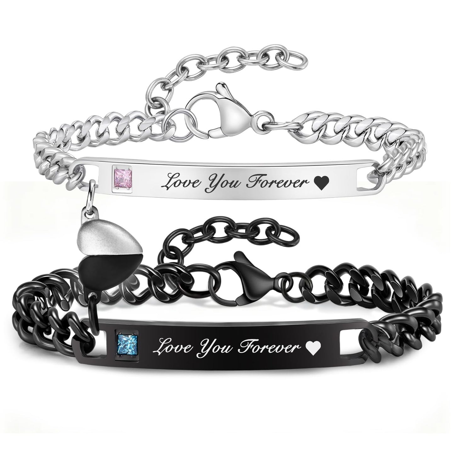 MEALGUET Matching Couple Bracelets for Men Women : Love You Forever Engraved Cuban Link Chain Bracelets Set Jewelry for Boyfriend Girlfriend Husband Wife, Romantic Gifts for Valentines Anniversary