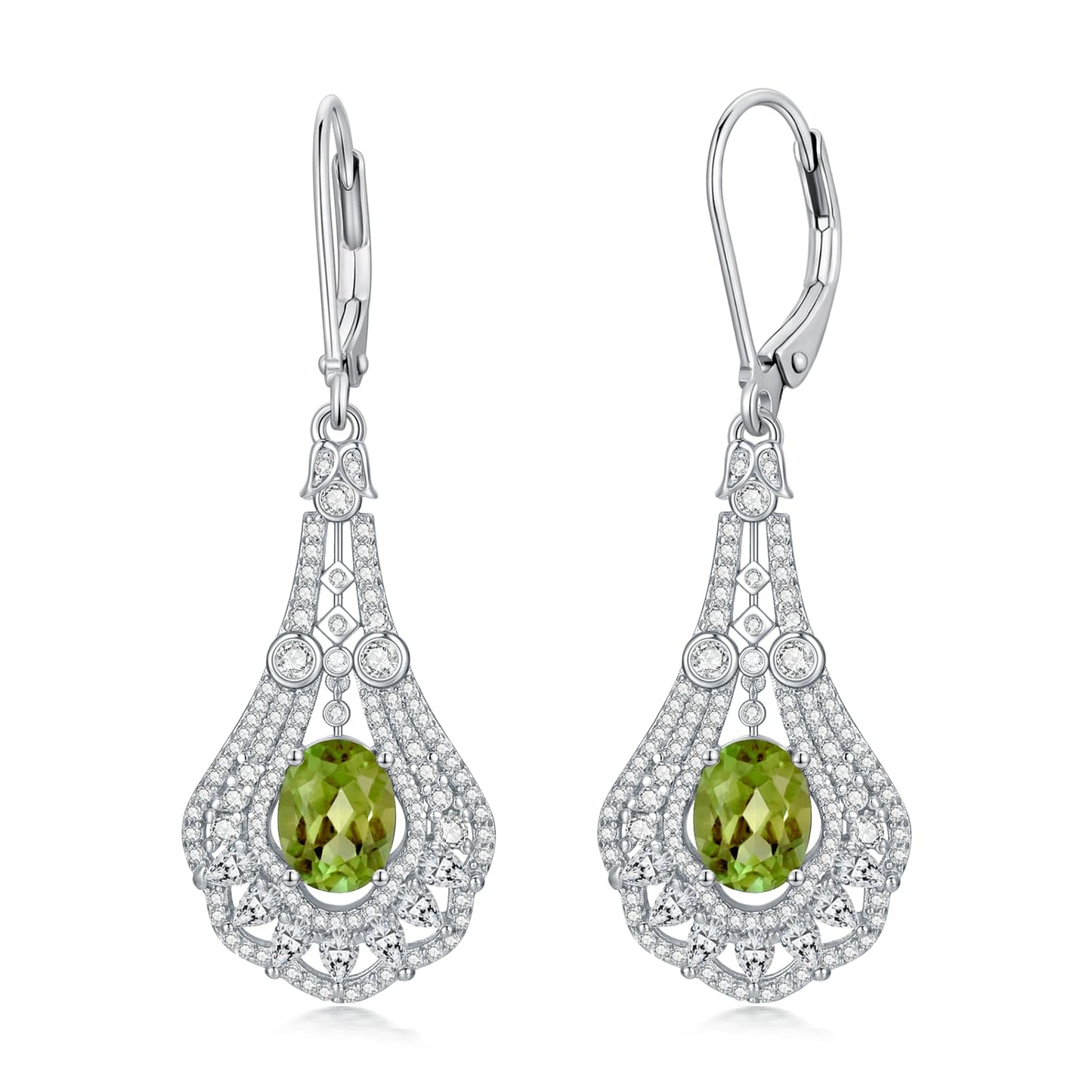 Lvoryance 1.5CT Genuine Peridot Earrings 925 Sterling Silver 6mm * 8mm Oval Cut August Birthstone Drop Earrings for Women