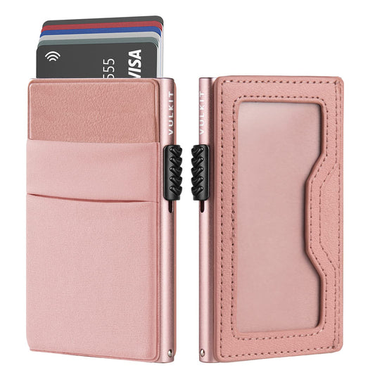 VULKIT Minimalist Wallet with ID Window & EDC Pocket Pop Up Card Holder RFID Blocking Slim Wallet Design for Airtag Coins Cash & Credit Cards