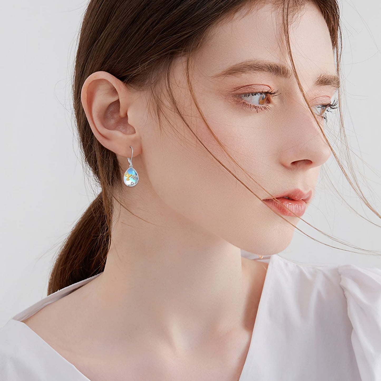 YFN Hummingbird Earrings Bird Teardrop Dangle Leverback Earrings 925 Sterling Silver Hummingbird Jewelry Gifts for Women