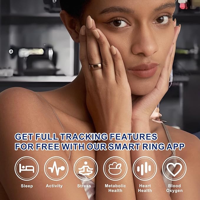 Smart Ring, Activity Trackers, Sleep Ring, Fitness Tracking, Stress Tracker, Heart Rate, Meditation, Temperature, Respiratory, No App Subscription, Women, Men, iOS, Android (Rosegold, 9)