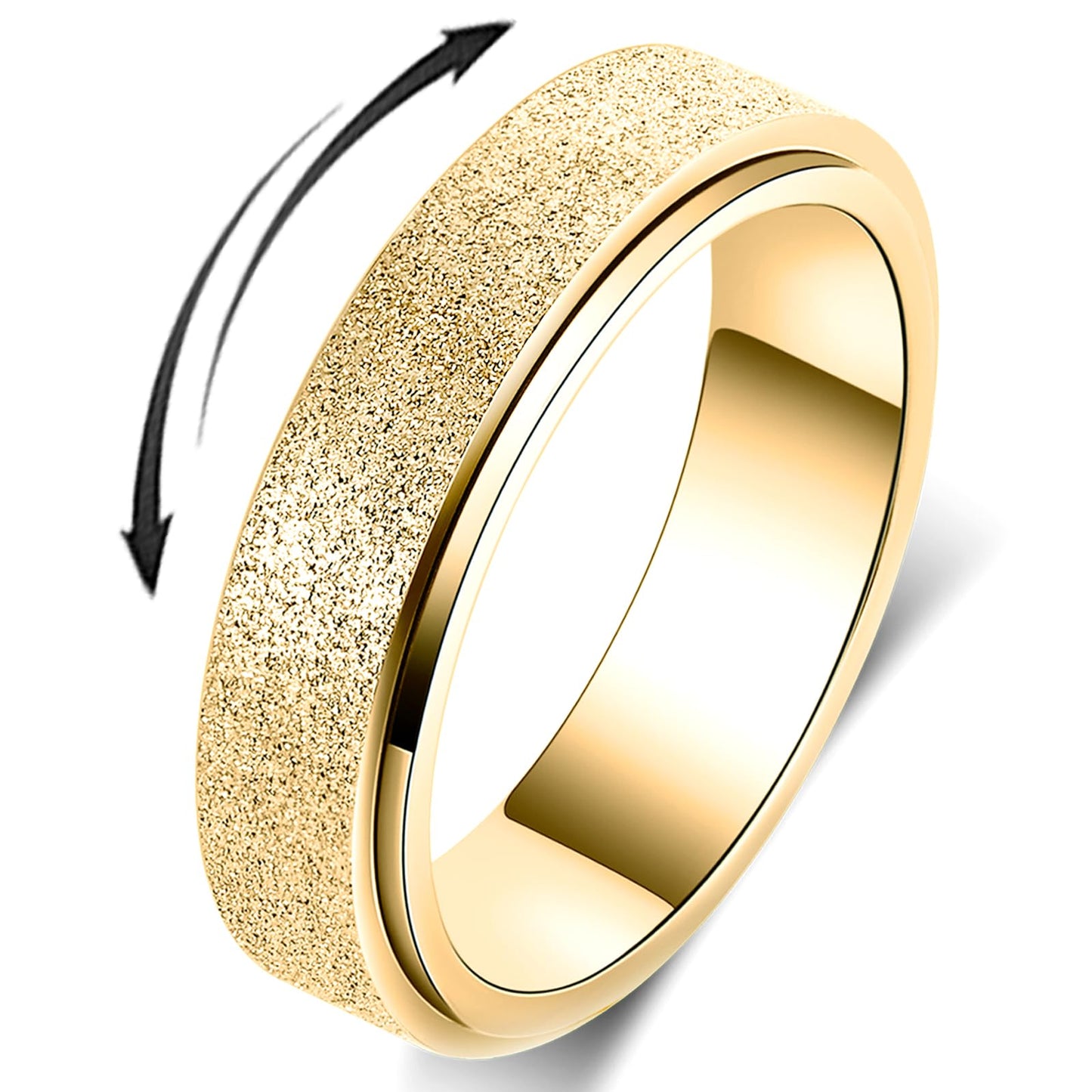 OreilleStar Anxiety Ring for Women Men Titanium Stainless Steel Fidget Toys Adults Spinner Ring 6mm Wide Cool Thumb Rings Band Rings Hand Polished Gold Size 9