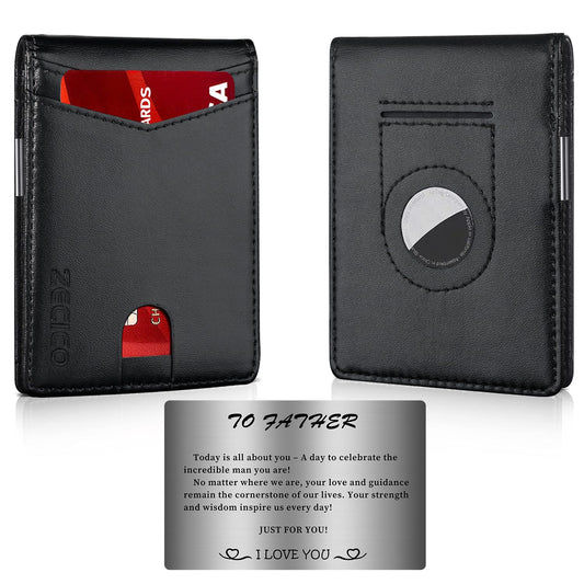 ZECICO Mens Slim Wallet Money Clip: Bifold Vegan Leather Wallets RFID Blocking Front Pocket Wallets Credit Card Holder with ID Windown Gifts for Men