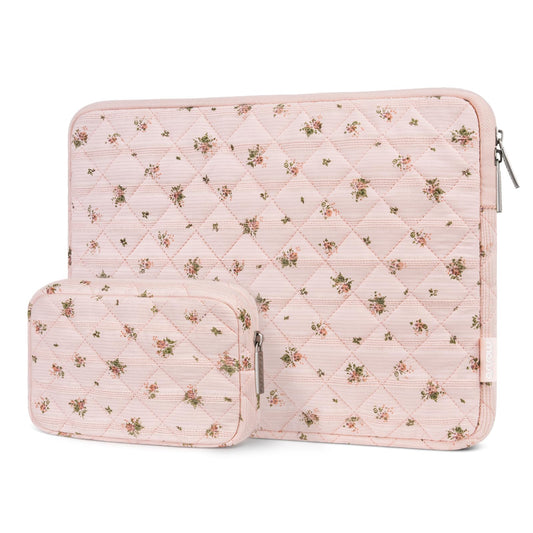 MOSISO 13-14 inch Laptop Case, 13.3 inch Puffy Laptop Sleeve Compatible with MacBook Air 13.6 M4 M3 M2 M1/Pro 13/Pro 14, HP Dell ASUS Lenovo, Square Quilted Carrying Bag with Small Case,Roseate Petals