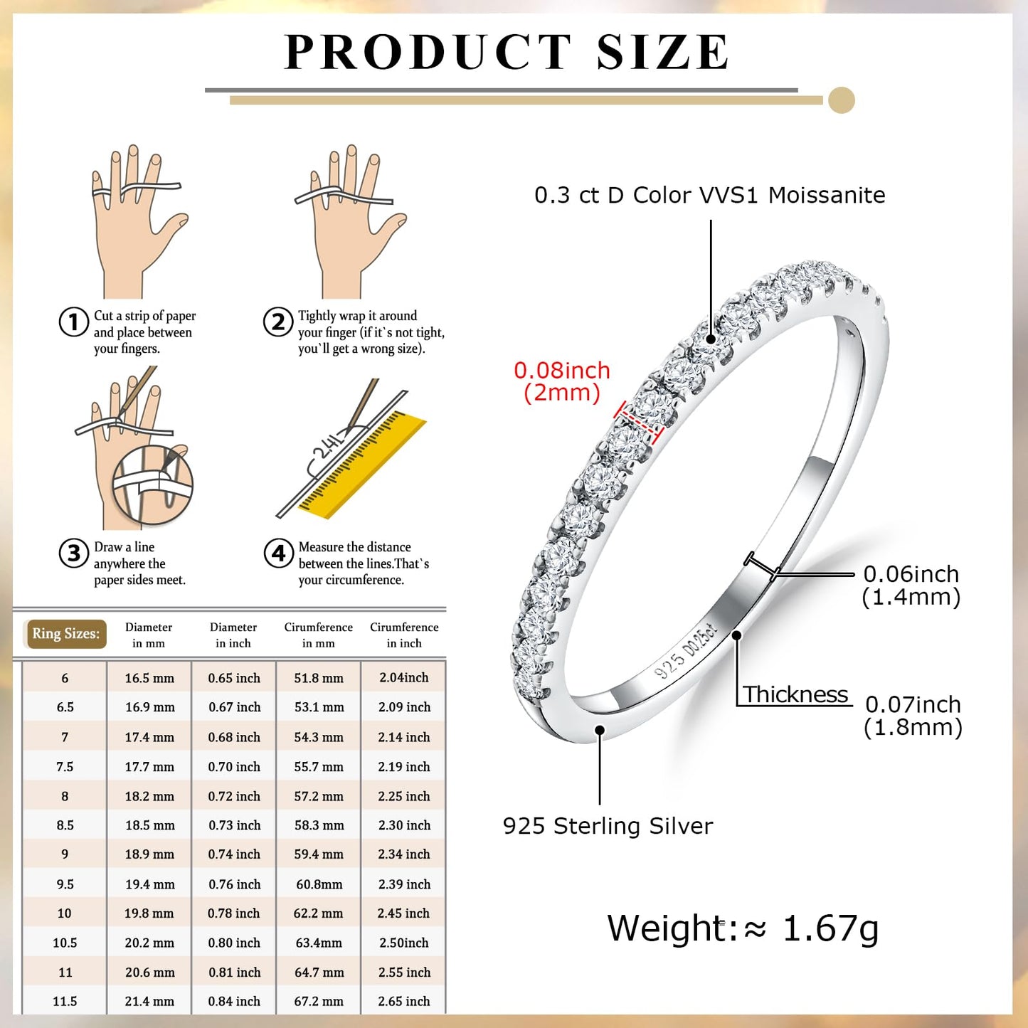 AGRULE Bezel Set Moissanite Wedding Band 0.25 Cttw Stackable Faux Diamond Ring for Men Women, Size 9