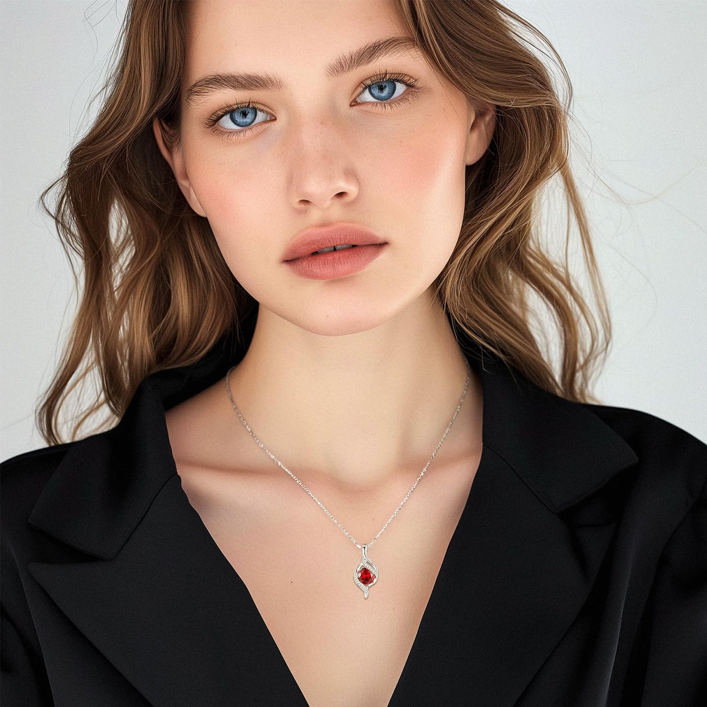 FANCIME July Birthstone Necklace for Women Round Ruby Necklace S925 Sterling Silver full Love Birthday Gifts for Mom Women, 16"+2"