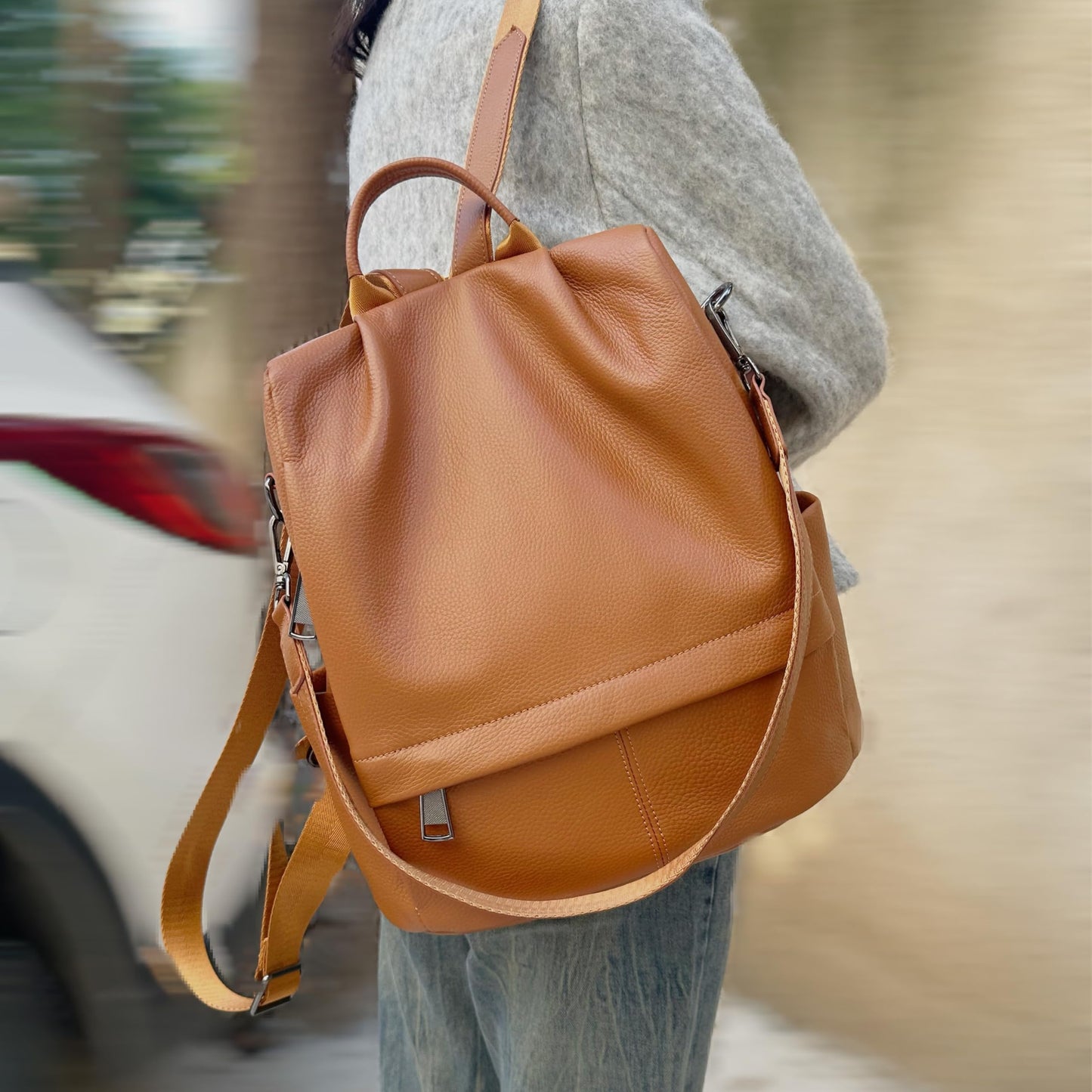 Wesccimo Genuine Leather Antitheft Backpack Purse For Women