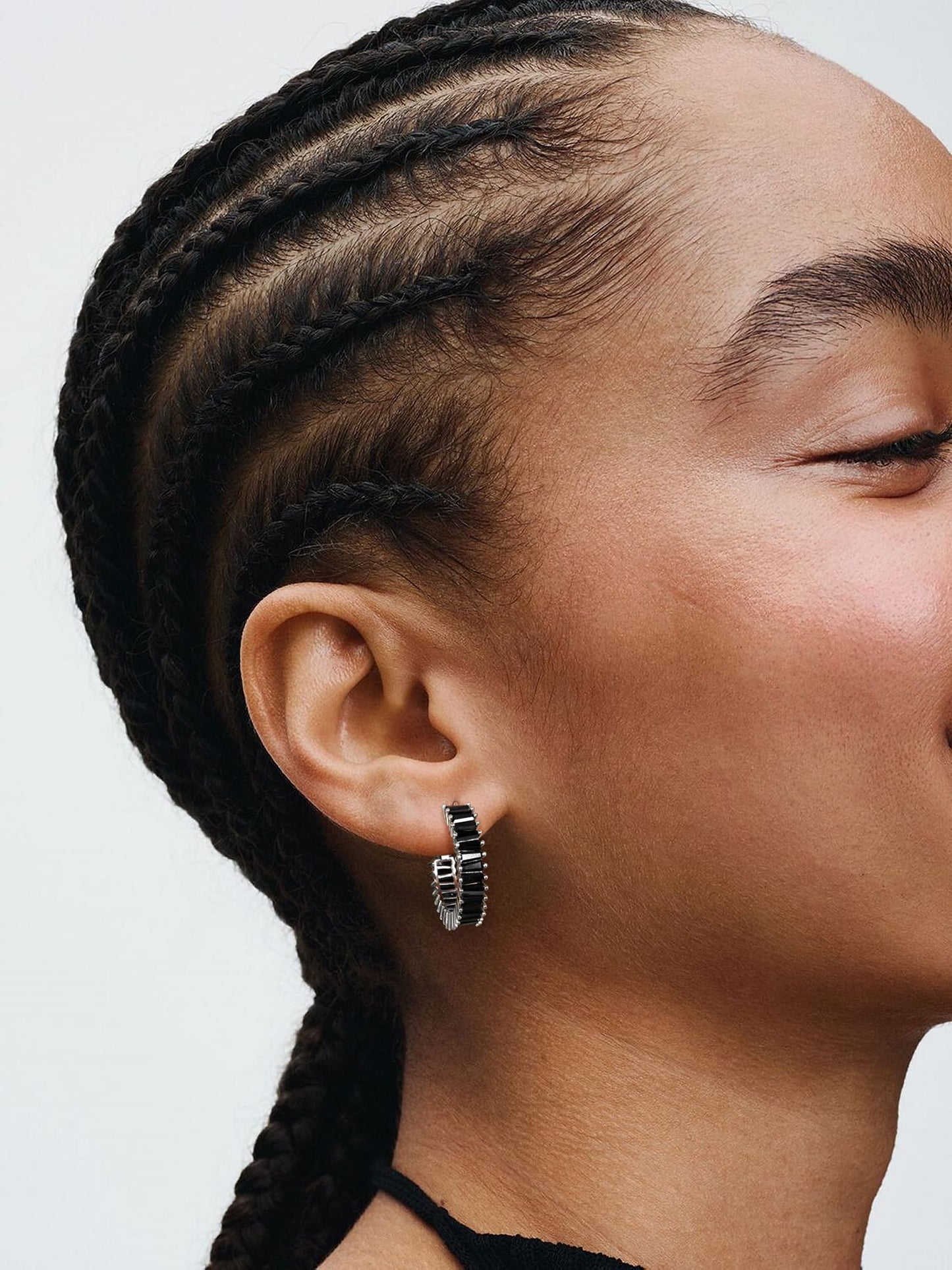 GLOQUAT Black Hoop Earrings White Gold Plated Hoop Earrings 925 Sterling Silver Post Vintage Baguette Cubic Zirconia Earring Fashion Round Circle Rhinestone Hoops for Women 25mm