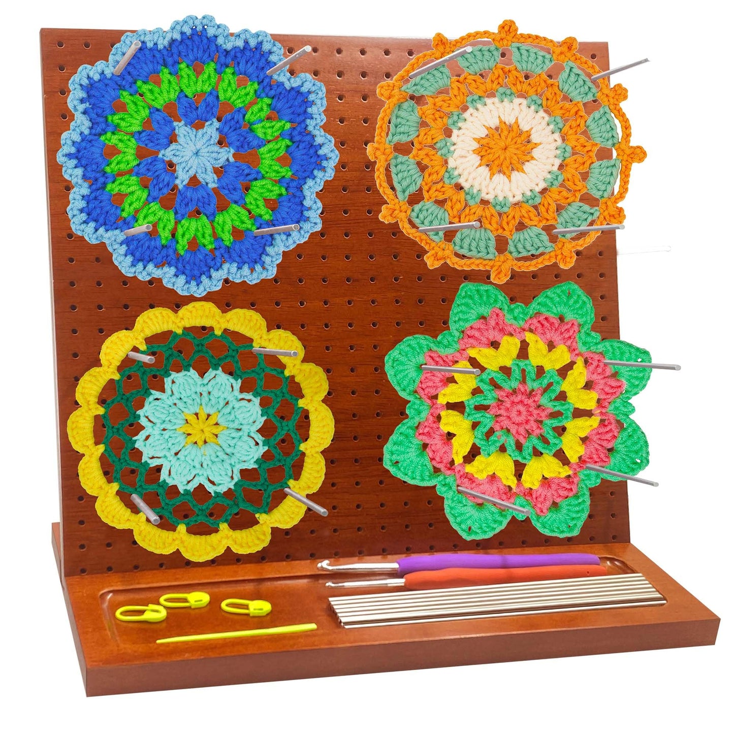 Velavow Granny Square Blocking Board 11" Crochet Blocking Board with 16 Pegs/Pins, Wooden Blocking Board for Crochet Projects, Ideal for Granny Squares, Gifts for Women, Moms, and Mothers