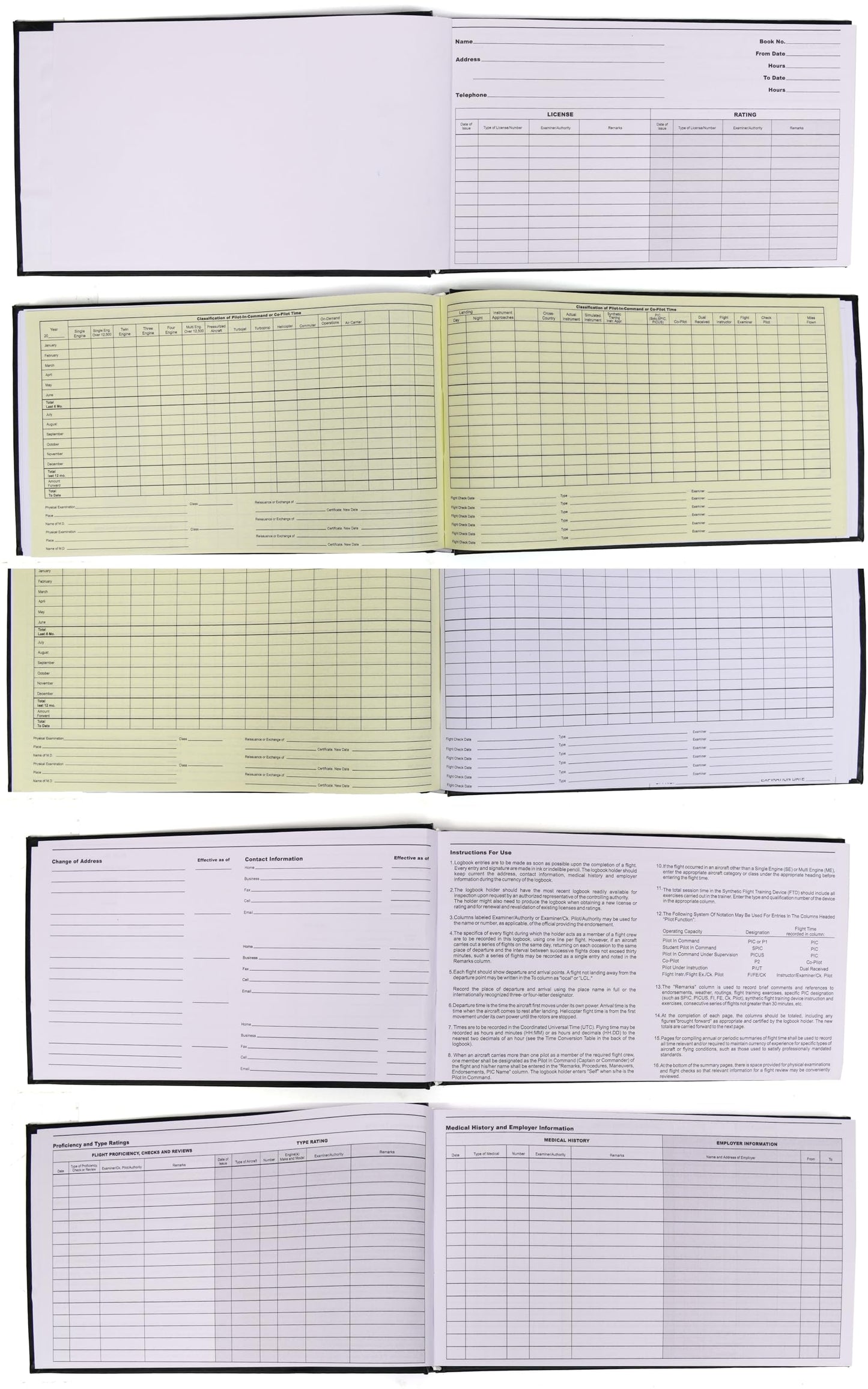 Tolredo Canadian Master Pilot Log Book TL-SP-05 Flight Standard Top Grain Cowhide Leather Refillable Bleedproof 278 Pages Aviation Logbook for FAA ICAO, JAA, CAA, and CASA Documentation (12" x 7.5")