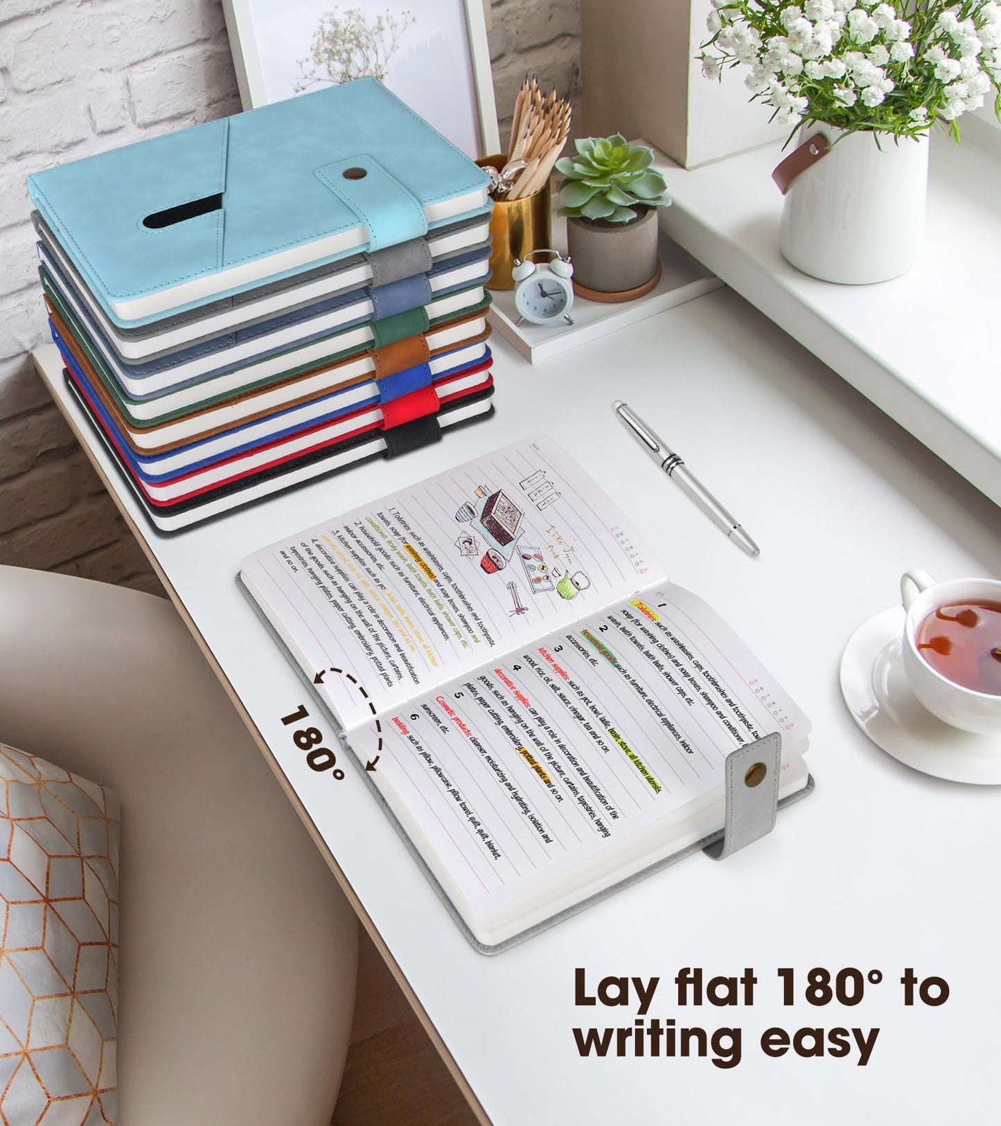 Lined Journal Notebook with Pen, A5 Personalized Hardcover Leather Journal for Men Women, 200 Pages 100 GSM Thick Paper College Ruled Notebooks for Work Travel School Writing Diary 5.9" X 8.4" Grey