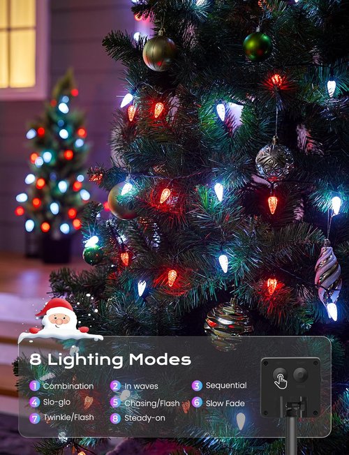 Brightown Solar C6 Strawberry String Lights - 22.64ft, 50 LEDs, Red & White | Outdoor Christmas Decor