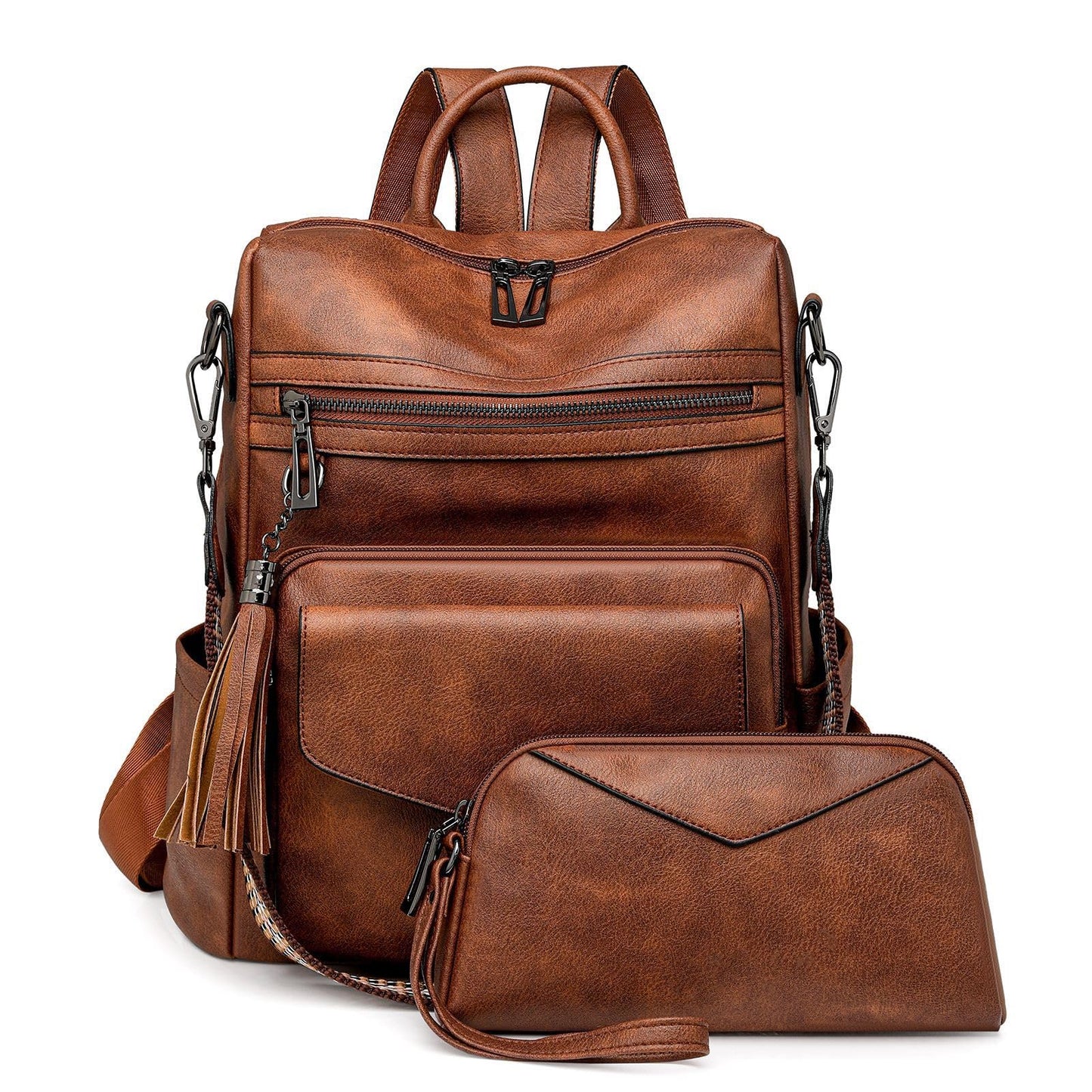 BOHJPIS PU Leather Backpack Purse for Women-Fashion and Multipurpose Lightweight Travel Handbag Shoulder Bags Backpack (Brown)