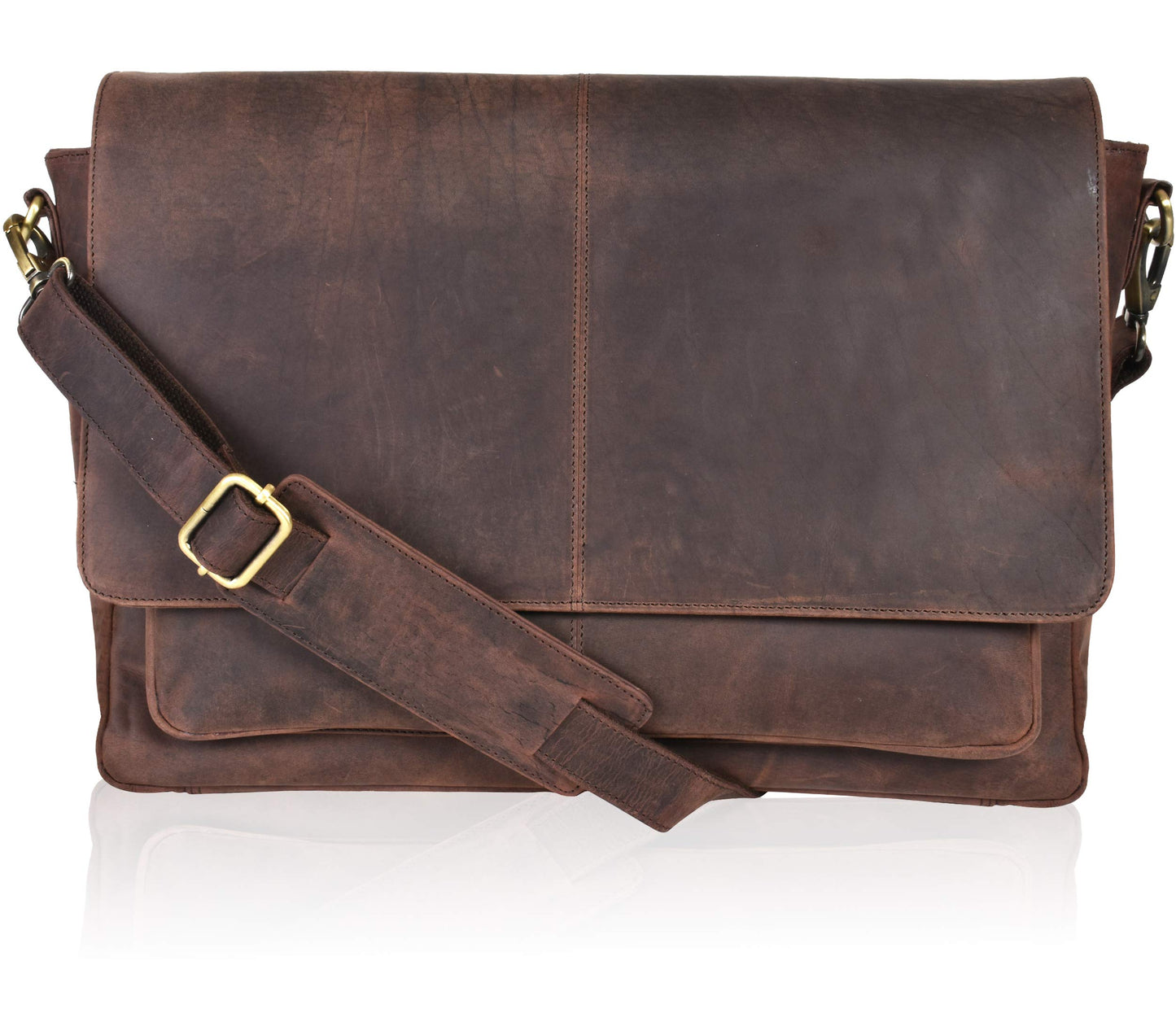 Oak Leathers Leather Messenger Bag for Men and Women - Laptop Briefcase Bag For College, Office, Adjustable Shoulder Strap (Wood)