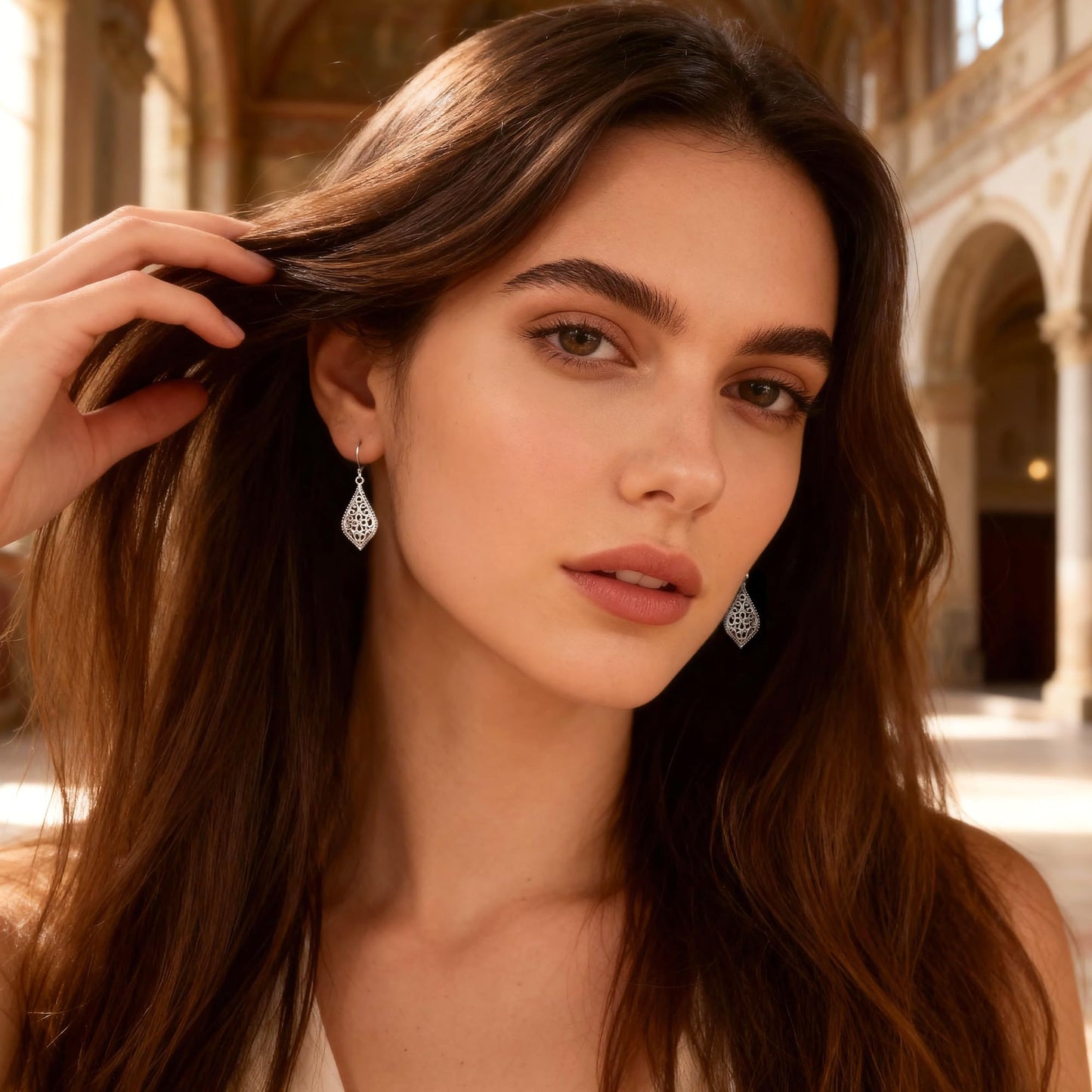 925 Sterling Silver Dangle Earrings for Women, Teardrop Filigree Dangling Leverback Earrings, Silver Waterdrop Hypoallergenic Dangly Drop Earings for Women Trendy Jewelry Gifts