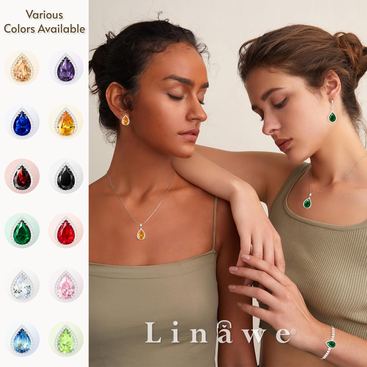 Linawe Silver Red Dangle Earrings for Women Trendy, Imitation Diamond Drop Teardrop Ruby Crystal Rhinestone Cubic Zirconia Wedding Earrings, Bride Bridesmaids Jewelry Set