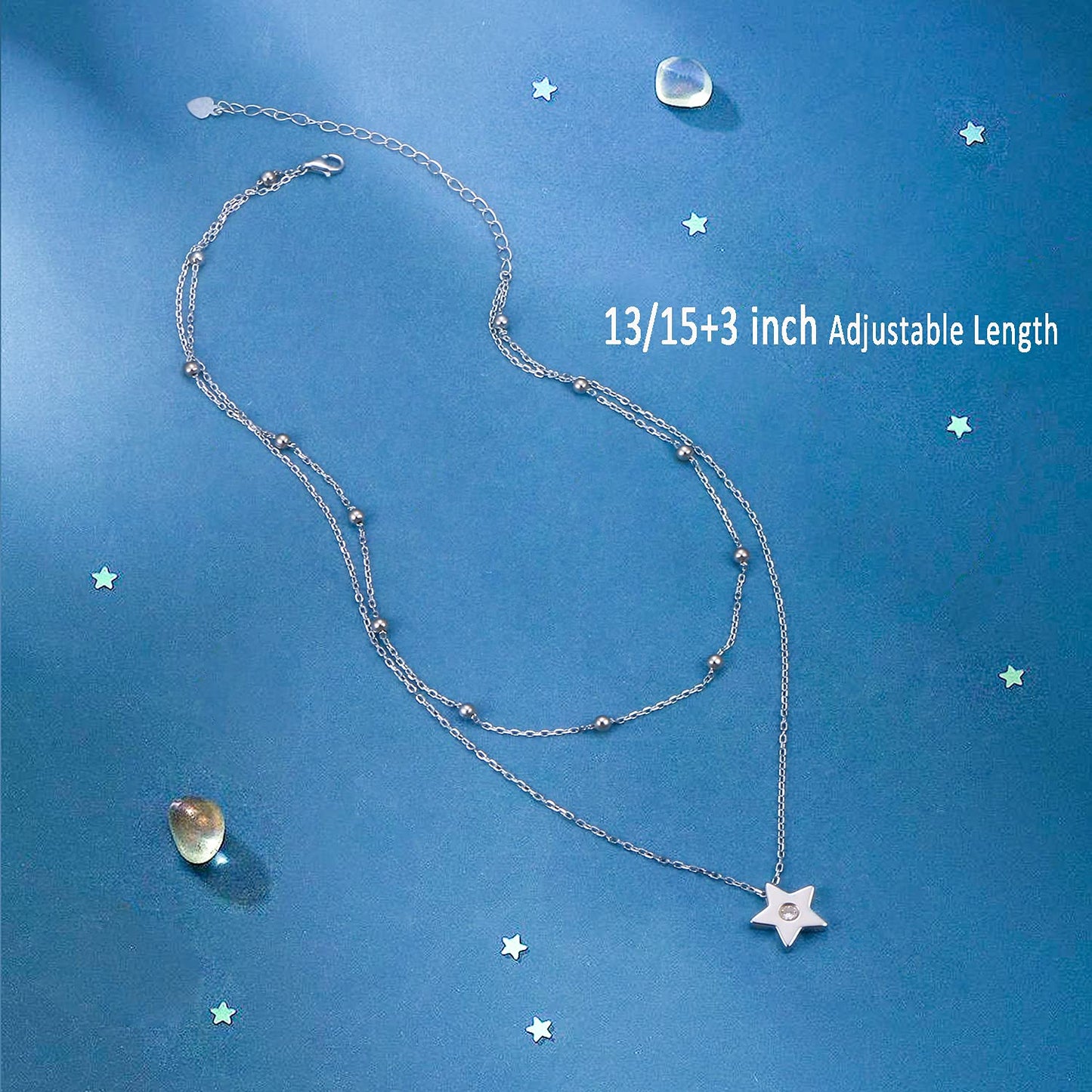 YinShan Layered Choker Necklace 925 Sterling Silver Star Pendant Jewelry Adjustable Clavicle Necklaces for Women Birthday Christmas Gifts