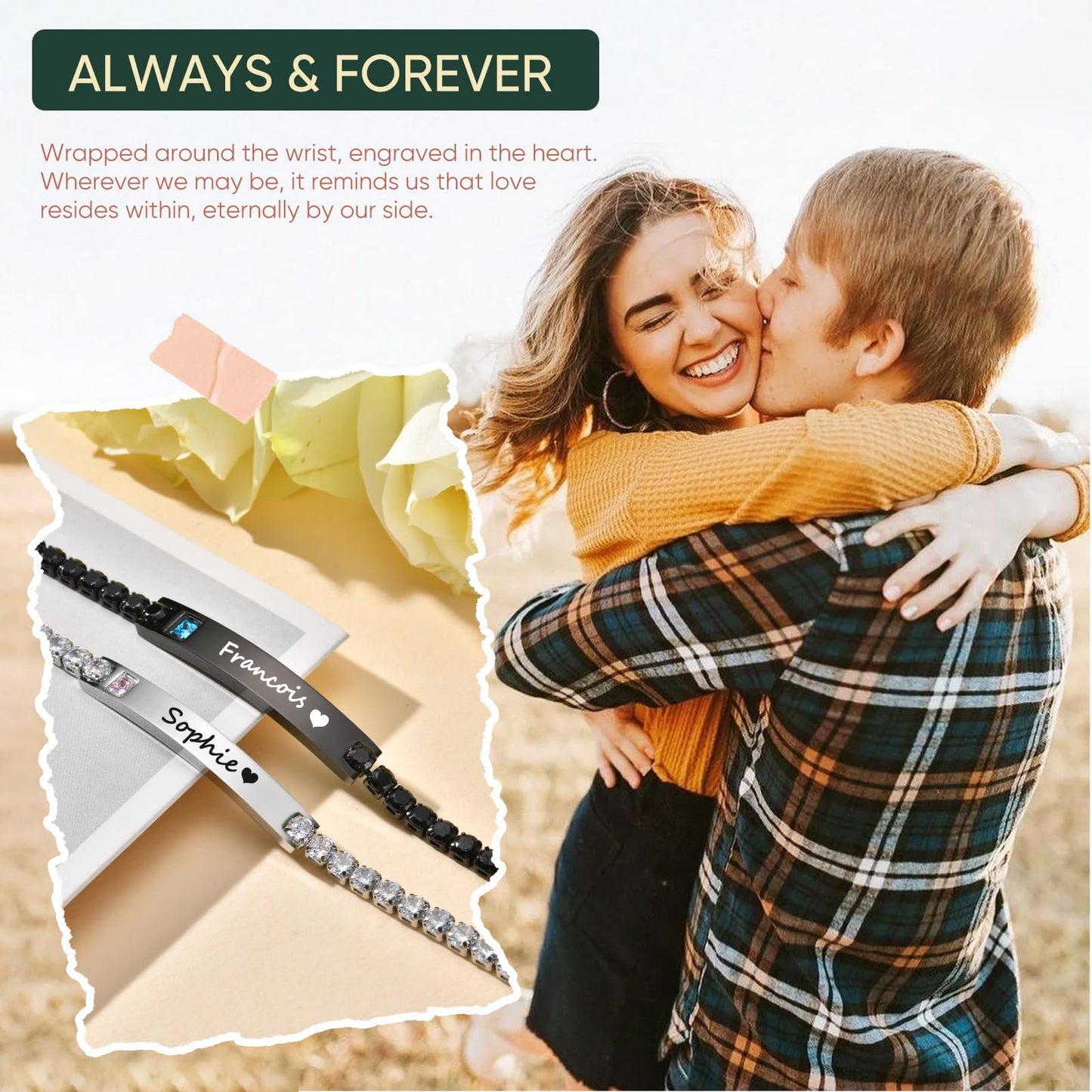 Personalized Matching Bracelet for Couple - Custom Engraving Couple Bracelet,Stainless Steel Long Distance Relationship Jewelry,Promise Bracelet for Bf and Gf,Wedding Anniversary Birthday Promise Gift