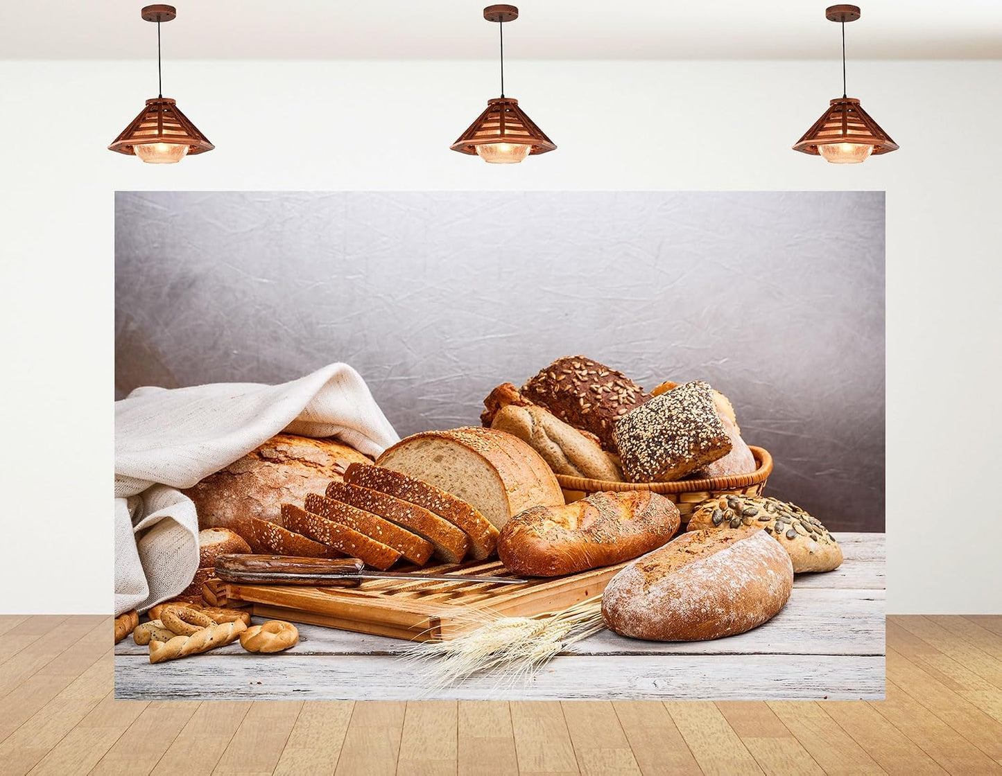 KeyWork 8x8ft Artisan Bread Assortment Backdrop Fresh Bakery Photography Background for Party Food Themed Gathering
