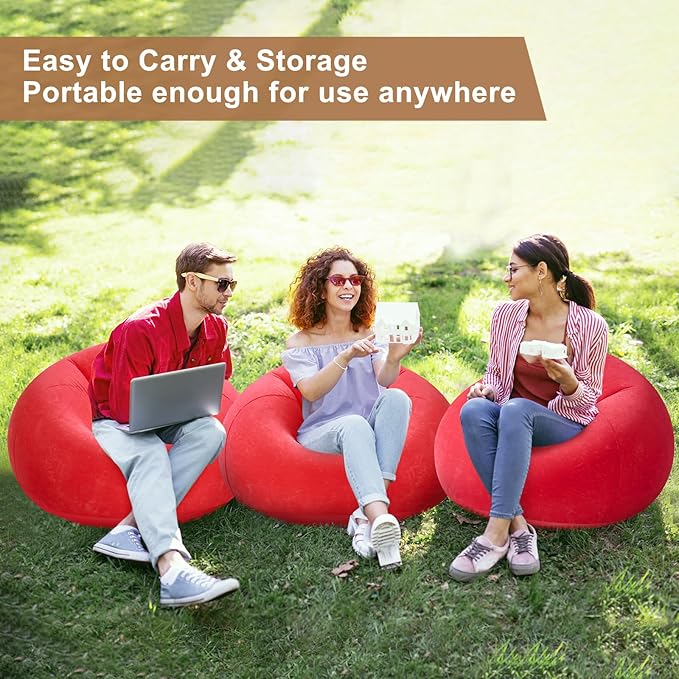 Realspring 6 Pcs Bean Bag Chairs for Adults Inflatable Chairs with Electric Air Pump,Blow up Couch Folding Portable Inflatable Couch Lazy Sofa for Reading Living Room Camping (Red)