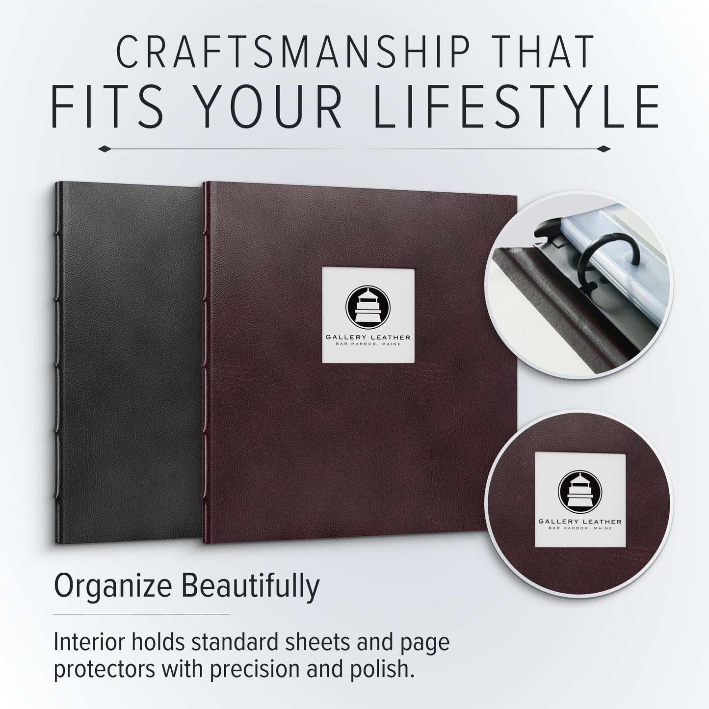 Gallery Leather 3 Ring Binder with Plastic Sleeves, Includes 10 Sheets, Sheet Size: 8.5" x 11" - Presentation Binder Rings with Hubbed Spine, Thick: 0.75" Belfast Burgundy