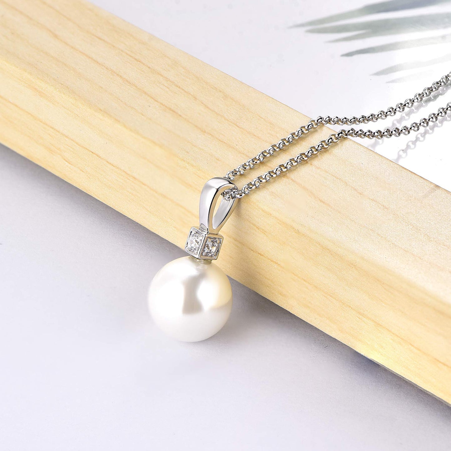JO WISDOM Pearl Necklace,925 Sterling Silver Cubic Zirconia 11mm Large Simulated Pearl Pendant Necklace,Jewelry for Women
