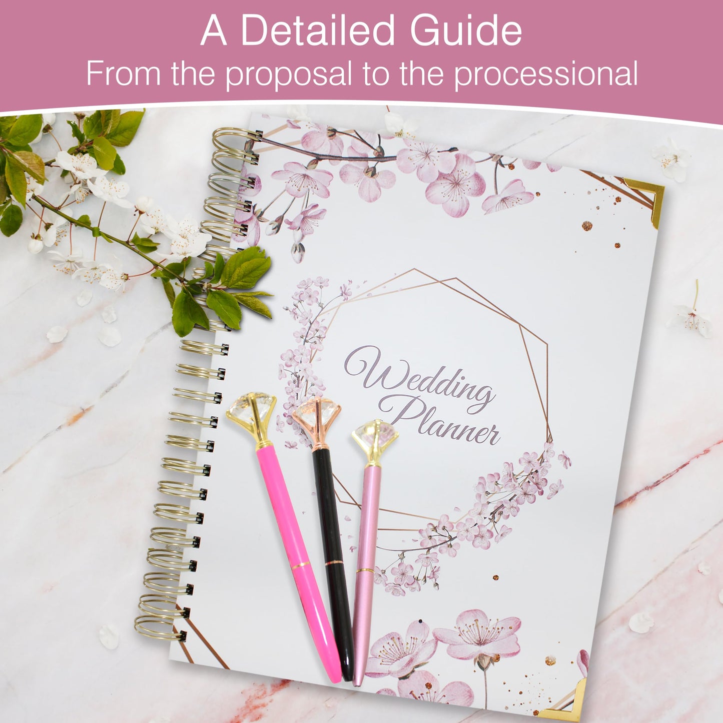 Wedding Planner Book and Organizer for The Bride, Wedding Notebook with a Set of 3 Diamond Pens