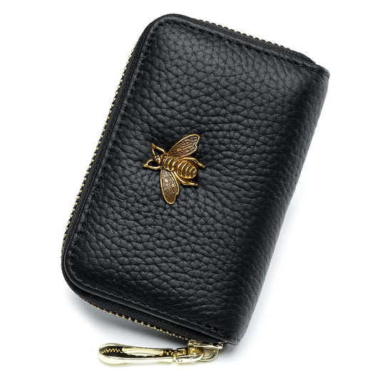 imeetu RFID Credit Card Holder, Small Leather Zipper Card Case Wallet for Women (Lite,Black)