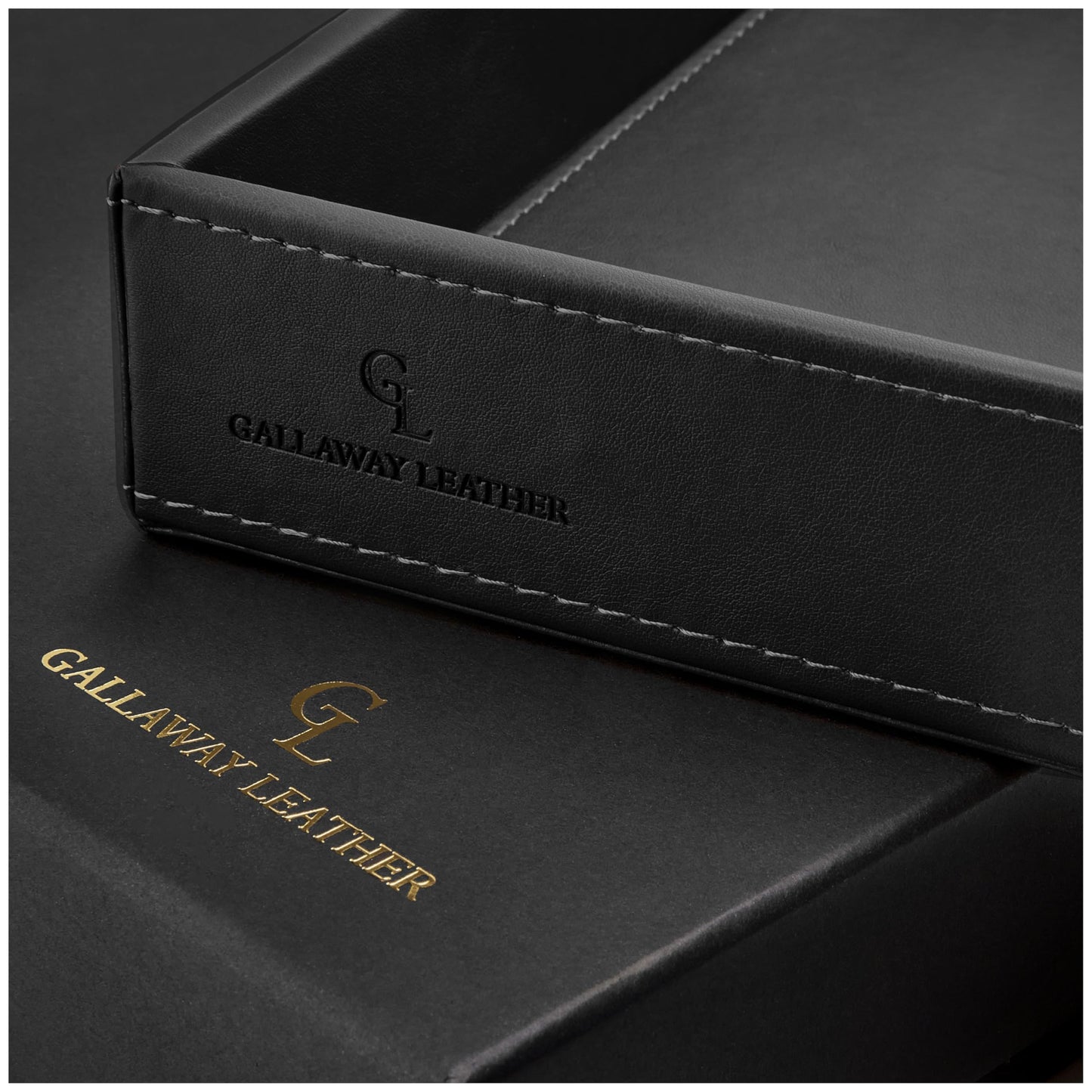 GALLAWAY LEATHER Valet Tray for Men - Nightstand Organizer EDC Tray for Wallet and Keys - Dresser Leather Catchall Dump Key Tray - Bedside Table Tray Organizer Key Bowl for Entryway Table (Black)