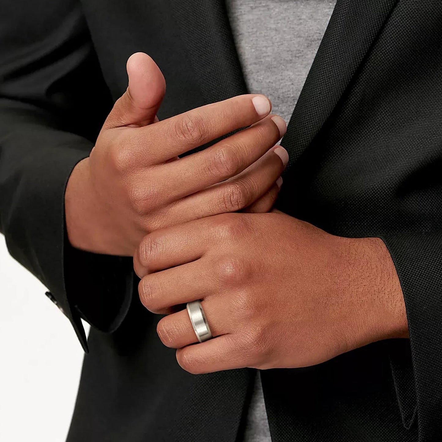 Jstyle Stainless Steel Rings for Men Women 8MM Wedding Band Rings Matte Surface - Beveled Polished Edge Mens Ring Size 7 Silver Plated Ring for Men